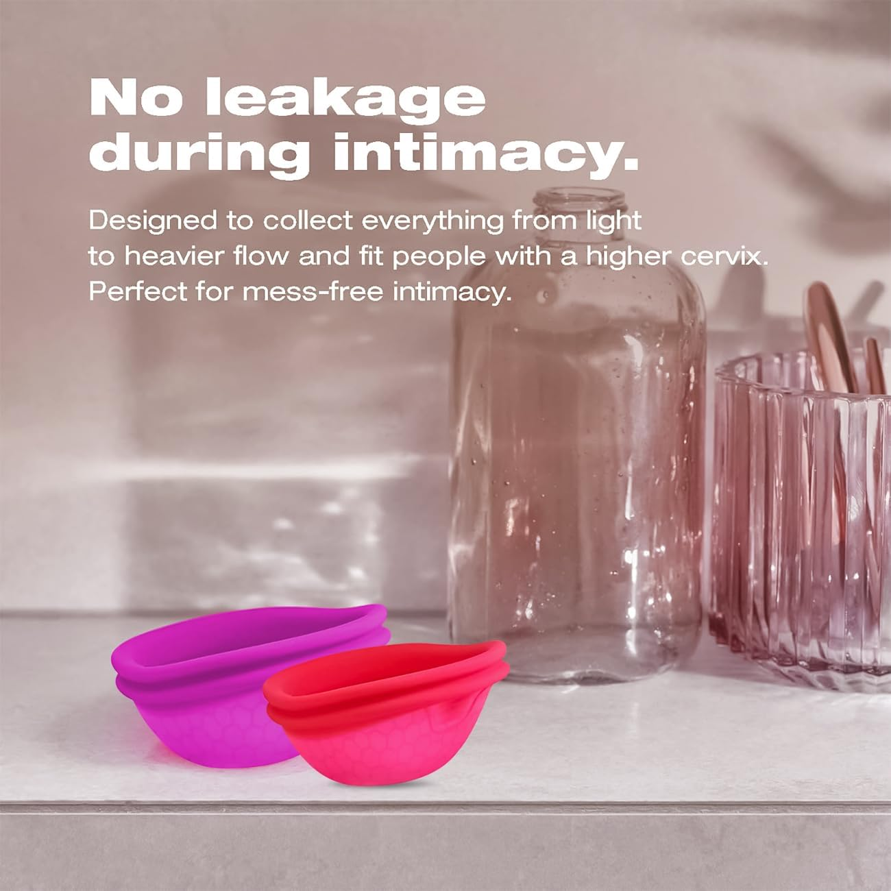 Menstrual Cups,2 Pcs Thin Fit Menstrual Disc,Large Capacity Menstrual Cup Wear for 12 Hours,Period Disc with Medical Grade Silicone,Reusable Menstrual Flow Cup for Women Periods(Pink S+Purple L) image number 3