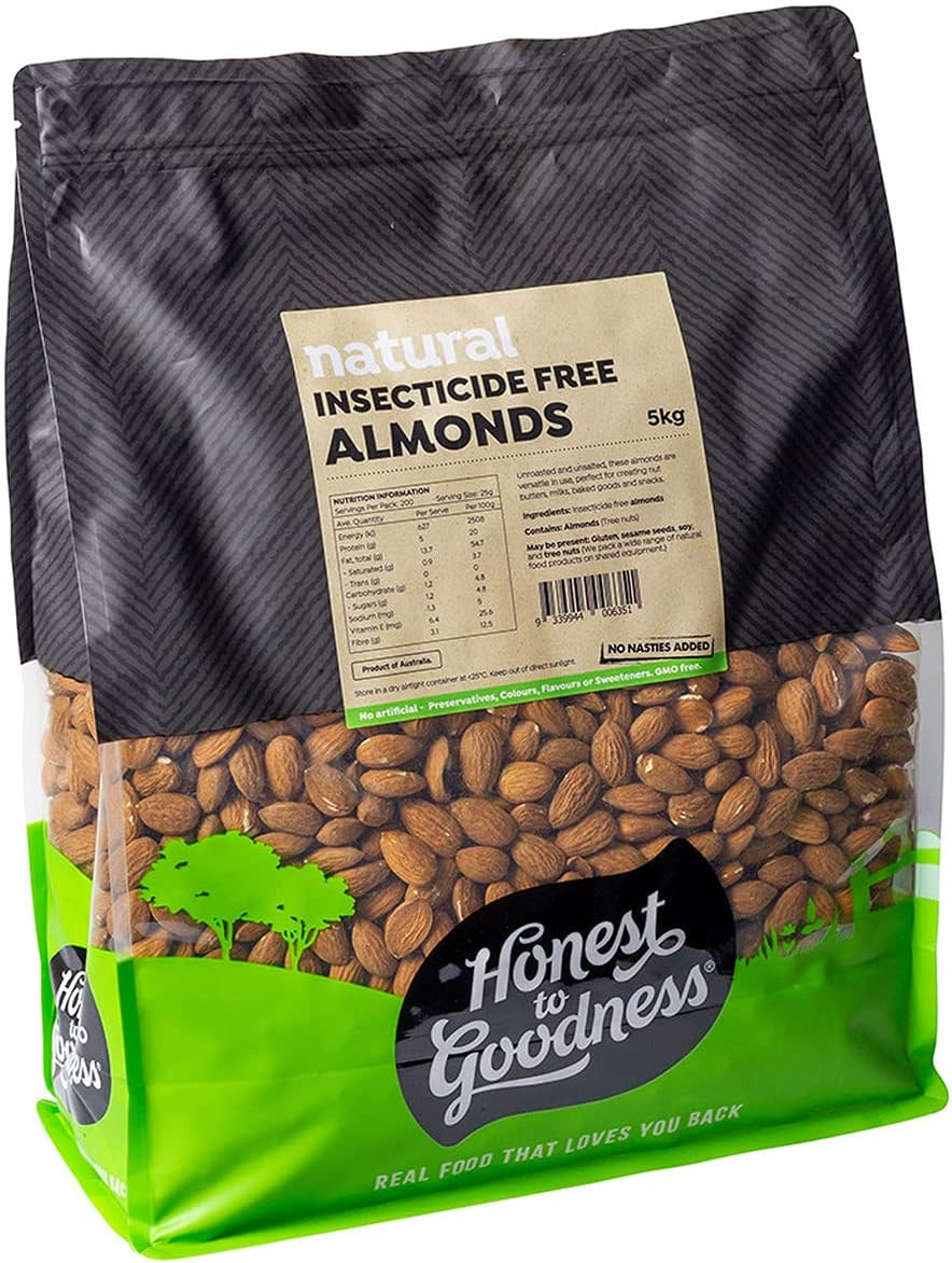 Honest to Goodness, Insecticide Free Almonds, 5 Kilograms - 100% Australian Grown, These Nutritious Nuts Are Fantastic in Cooking, Baking and for Snacking.