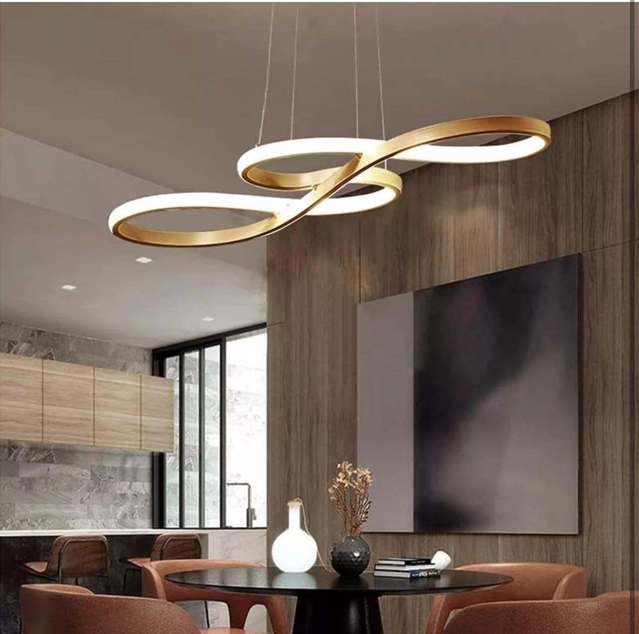 BAMDECOR Infinity LED Chandelier, 75-95Cm Gold, 3-Colour Dimmable with Remote, Modern Pendant Light for Dining Room (95Cm) image number 1