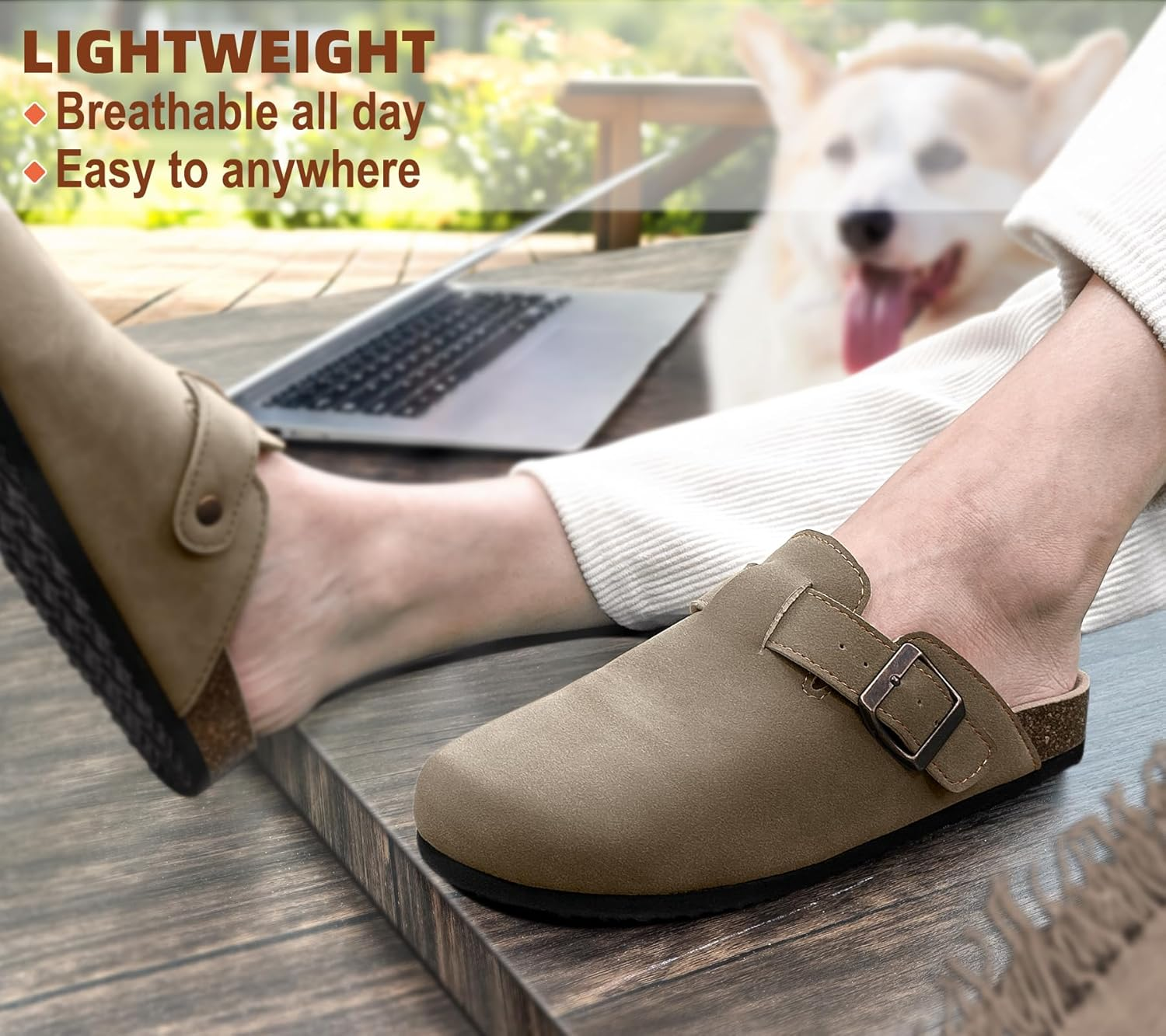 KEMISANT Men Clogs-Comfortable Suede Mules Slippers Sandals Nurse Potato Shoes Unisex-Cushioned Cork-Footbed image number 2