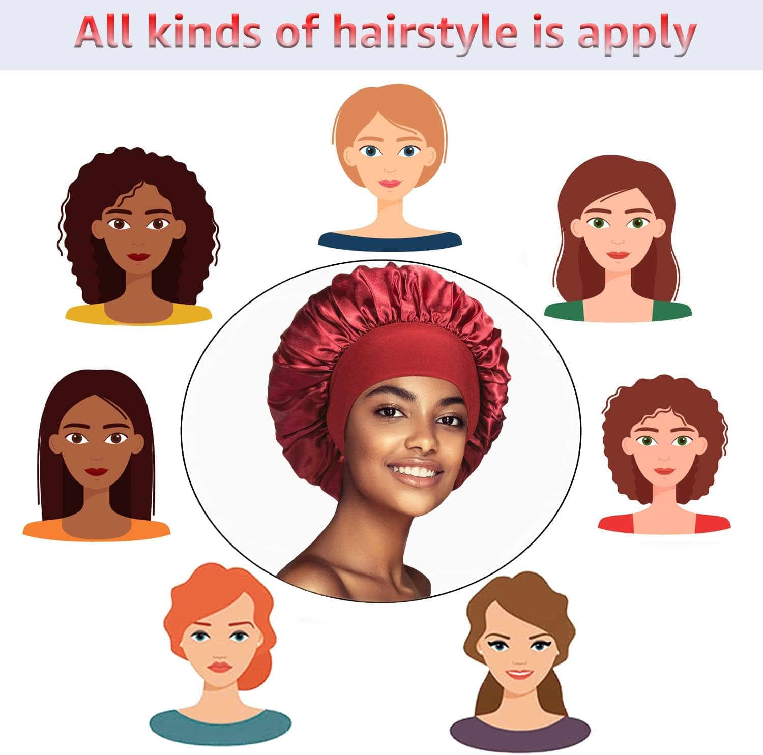 3 Pack Satin Bonnet Silk Hair Bonnet for Sleeping, Soft Elastic Band Silk Sleep Cap,Non-Slip, Wrap for Long Curly Hair