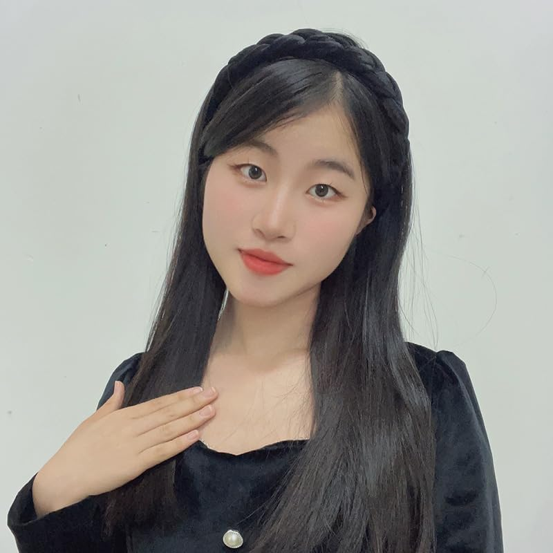 RFTWXHPN Black Velvet Braided Headbands for Women Padded Wide Hair Bands Braid Headband for Women Girls Non Slip Thick Braided Head Bands Chunky Puffy Hair Hoops Band Braids Headband image number 3