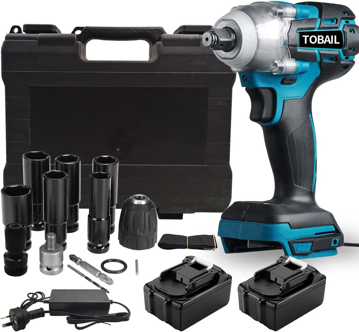 21V Cordless Brushless Impact Wrench 1/2" 3.0Ah Li Battery Wrench Tool Battery Charger 6 Sockets Case Set (Two Bateries) image number 5