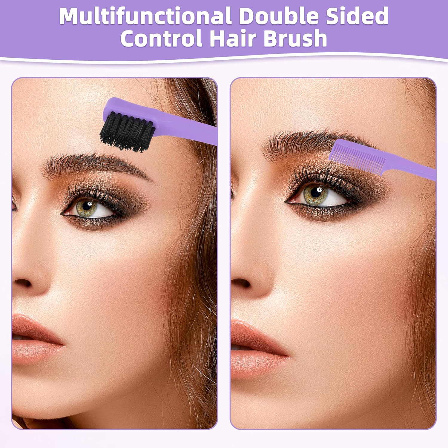 3Pcs Hair Dressing Stylings Tools, Teasing Brush Stainless Steel Rat Tail Comb Edge Control Hair Brush for Back Brushing, Combing, Braiding, Slicking Hair for Women - Purple-3 image number 4