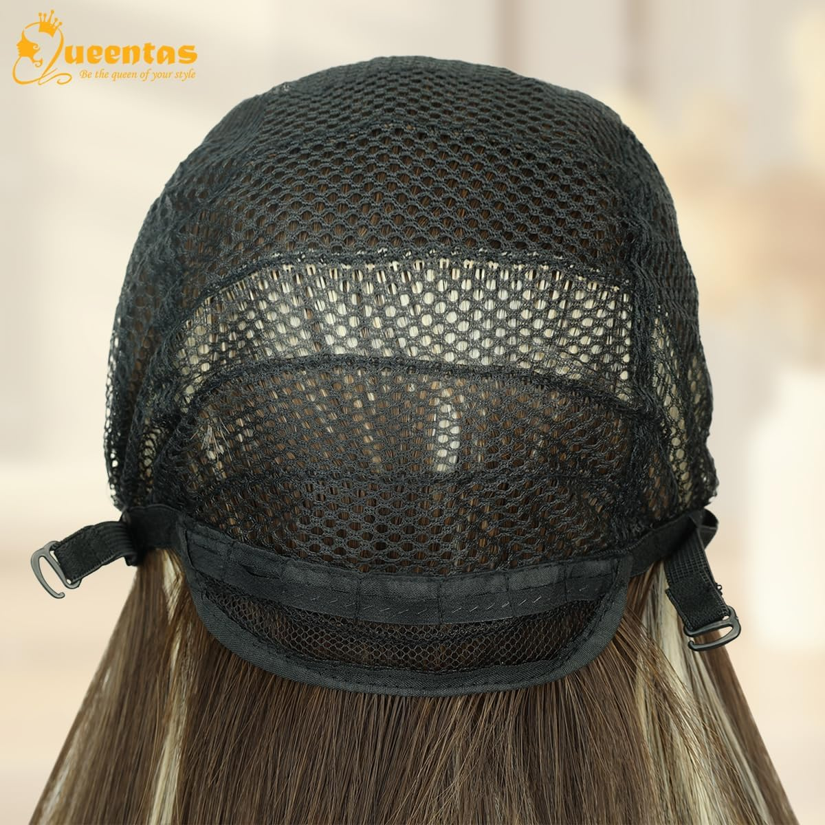 BECUS 24 Inch Long Golden Brown Wigs for Women Highlight Balayage Synthetic Straight Hair Wig for Daily Wear or Cosplay image number 2