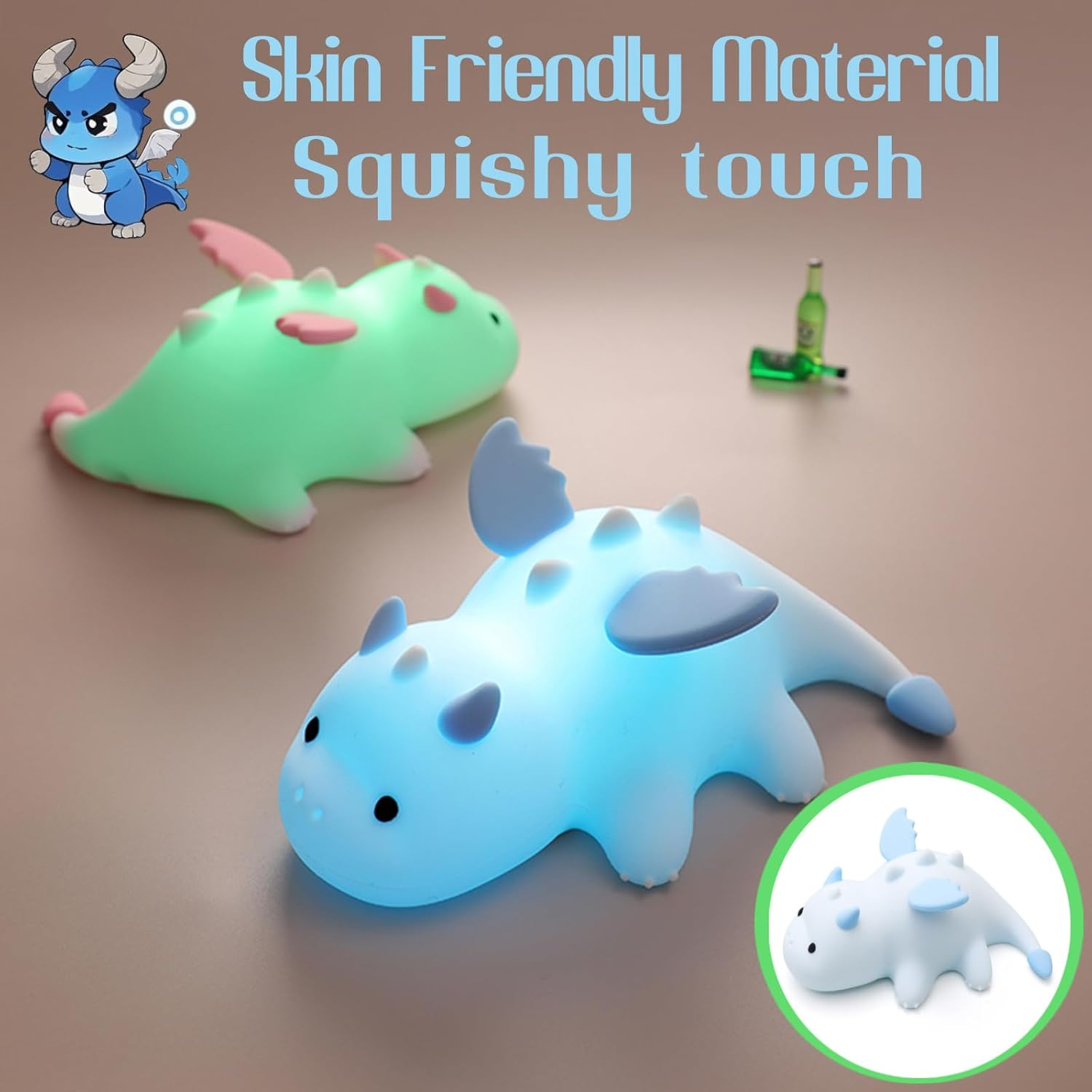 POSSHE Dragon Night Light, Cute Baby Dragon Gifts, Soft Silicone Lamp with 3 Level Warm Light and RGB Changing, Breastfeeding Nursery Portable Kawaii Bedside Lamp for Baby, Toddler, Boys and Girls