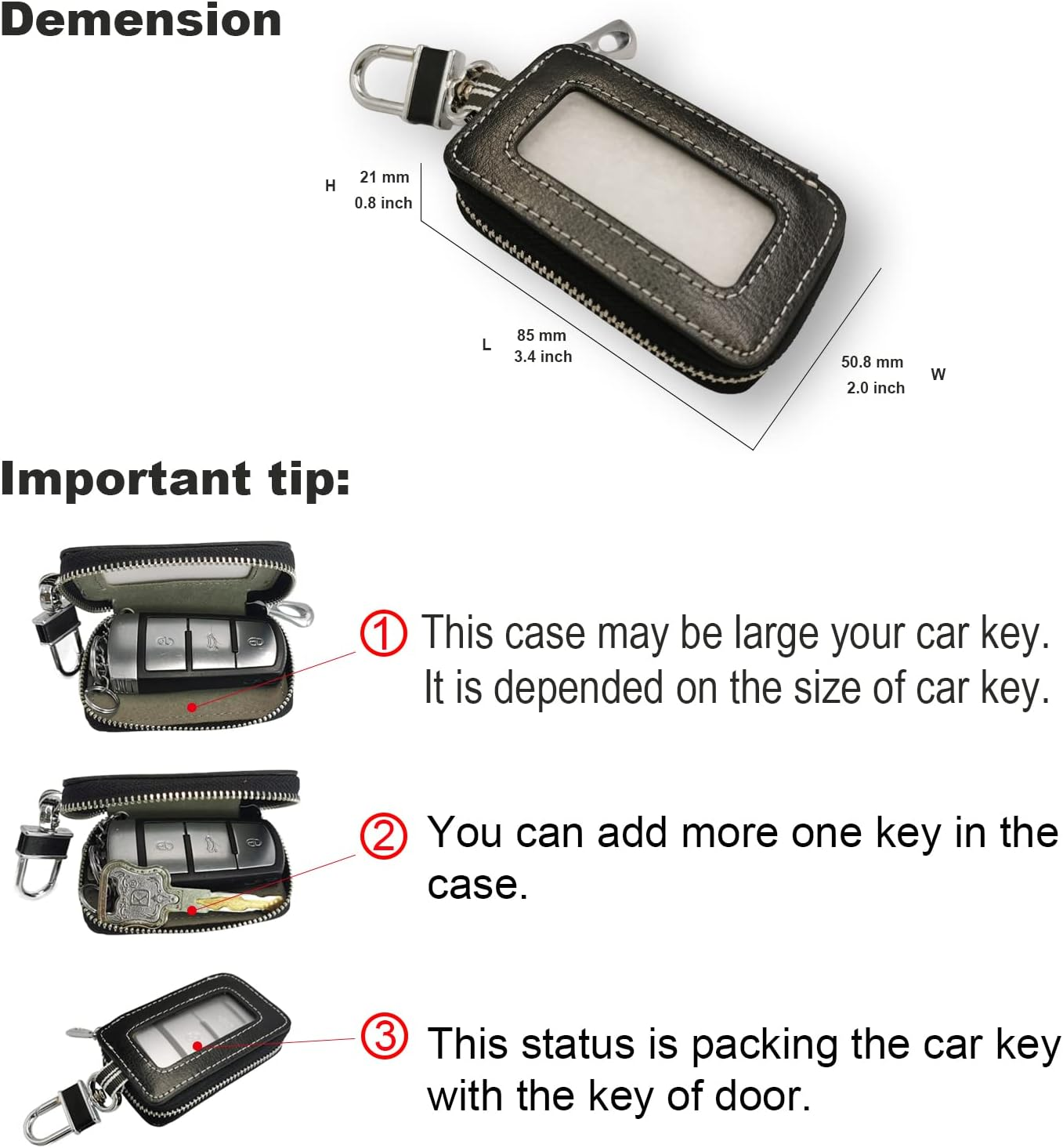 Black Universal Vehicle Car Smart Key Case Remote Fob Case Holder Keychain Ring Case Bag - Blue image number 5