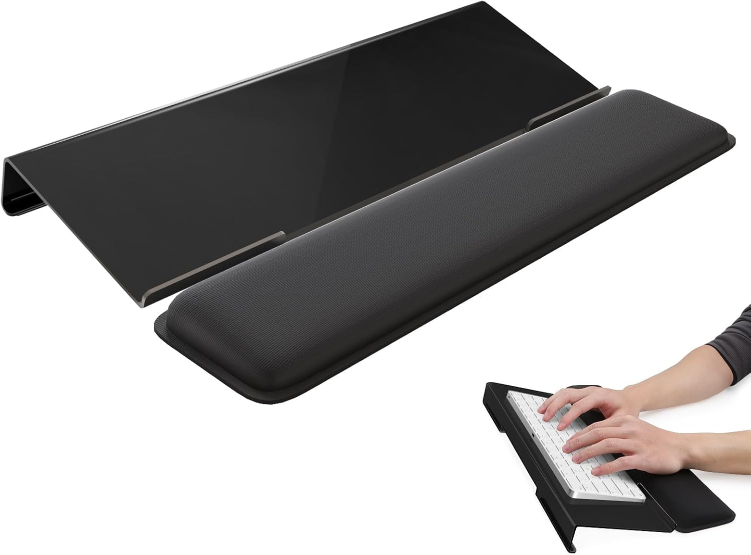 Computer Keyboard Stand with Wrist Rest - Ergonomic Keyboard Wrist Rest with Anti-Slip Base for Office Desk, Home, School (Black) image number 6