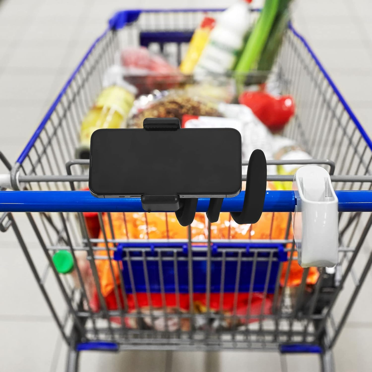 Amylove 2 Pcs Stroller Phone Holder Portable Cell Phone Holder Stand Universal Stroller Accessories for Parent Baby Toddler Cellphone Clamp with Non Slip Silicone Arm Grip(Black,Novel) image number 4