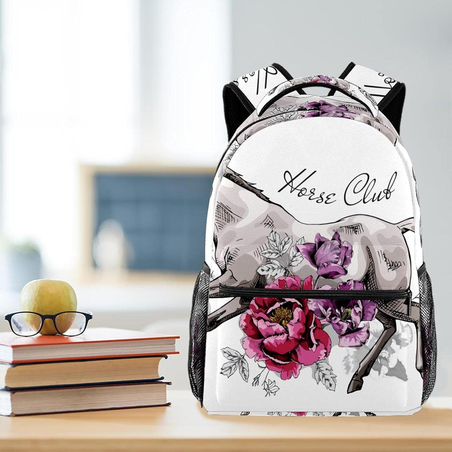 Happy Horse and Peony, Tulip Flower Backpack Students Shoulder Bags Travel Bag College School Tote Backpacks image number 1