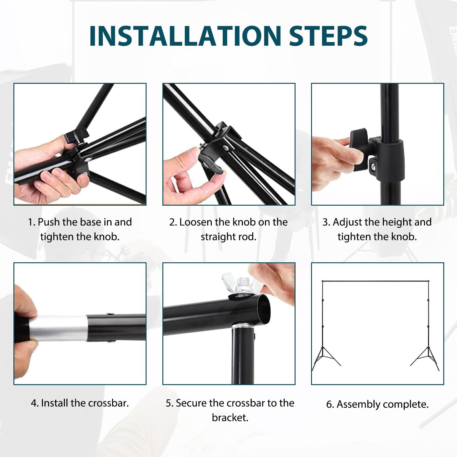 Backdrop Stand, Adjustable Photo Backdrop Stand Kit, 2 X 2M, Photography Backdrop Stand, Portable and Easy to Install, Suitable for Wedding Parties Background Portrait Photography image number 4