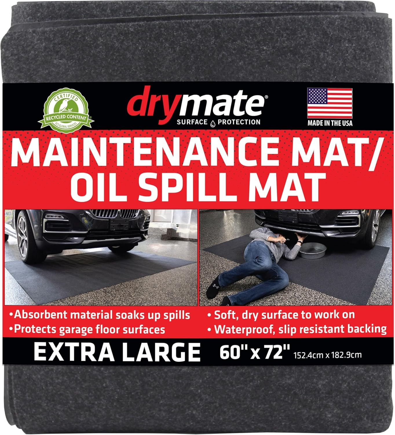 Drymate XL Oil Spill Mat (36 Inches X 60 Inches), Premium Absorbent Oil Mat - Reusable/Durable/Waterproof - Oil Pad Contains Liquids, Protects Garage Floor Surface (Made in the USA) image number 3