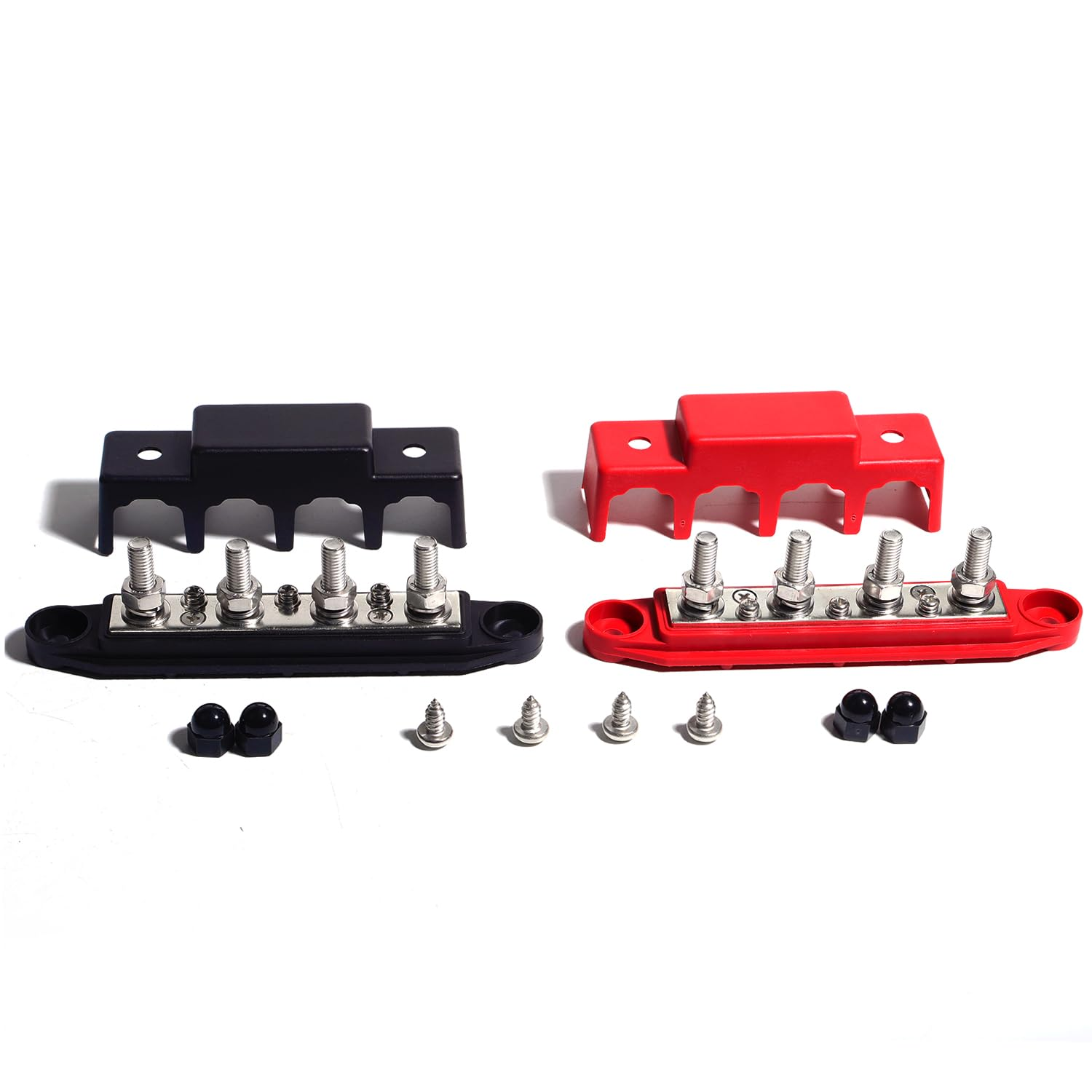 Aikoolwer Power Distribution Block Bus Bar 2 PCS 5/16" M8 250 AMP 12V 24V Automatic Marine Electric Busbar 4 Stud Black Red Junction Block Car Boat Marine Caravan RV
