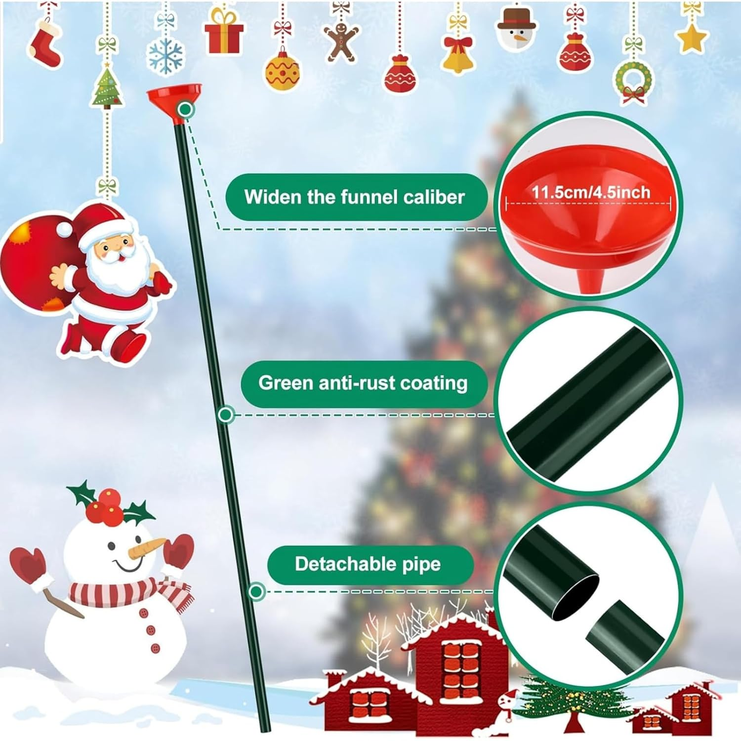 1 Piece 126.5 Cm Christmas Tree Watering Funnel, Stainless Steel Watering System with 11.5 Cm Wide Spout for Indoor and Outdoor Large Trees image number 3