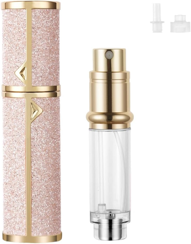 LOPHE Perfume Travel Bottle, 5ML Luxurious Perfume Atomiser Refillable, Shining Perfume Spray Bottle, Easy to Refill Perfume Atomiser for Women Men (Pink)