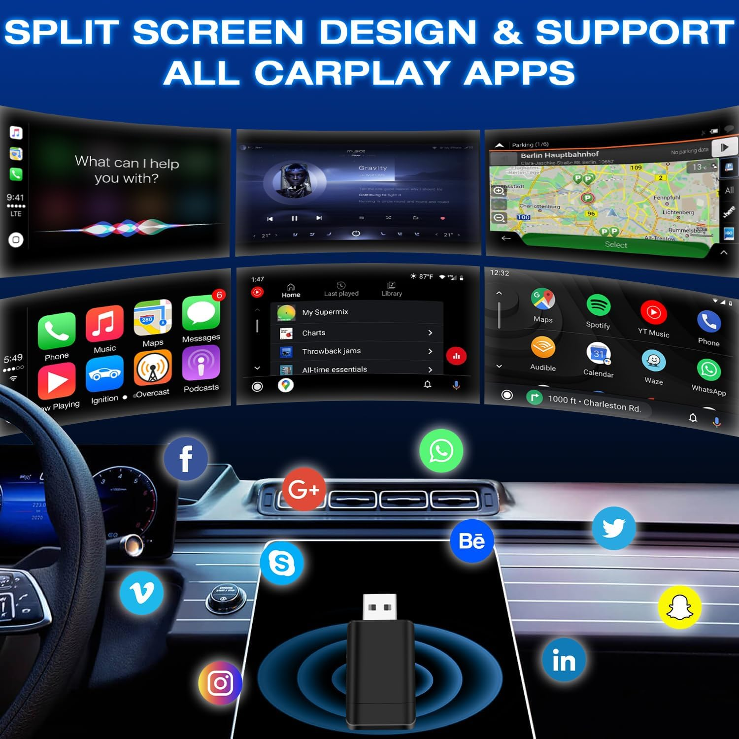 Wireless Carplay Adapter & Android Auto Adapter, Yakiter 2 in 1 Carplay Box, Retains Original Car Controls, Plug & Play Wireless Dongle for Iphone Ios 10+/ Android 11+/ Cars 2017+ image number 6