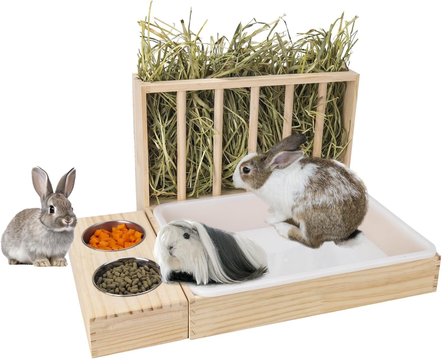 Rabbit Hay Feeder Bunny Food Dispenser Alfalfa Grass Manger Holder Less Wasted for Guinea Pig Chinchilla Ferret (B)