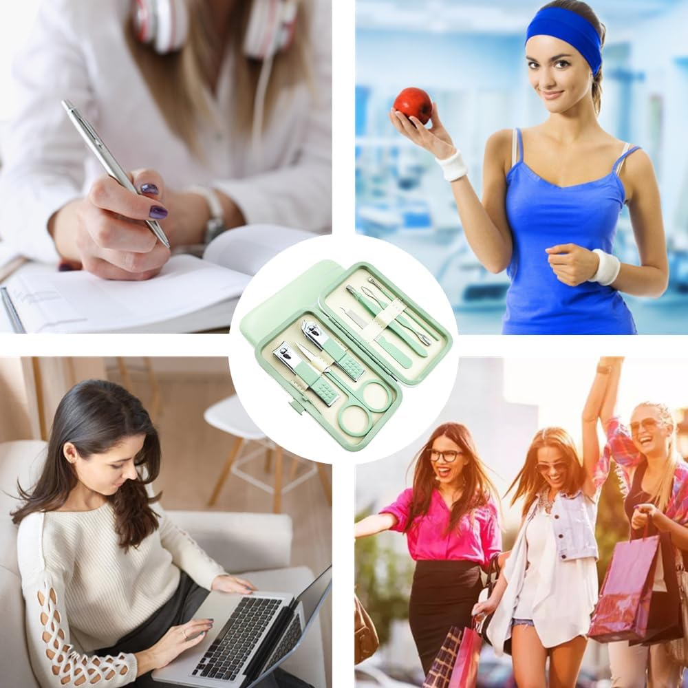 7Pcs Manicure Set, Nail Clippers Kit, Stainless Steel Manicure Kit, Nail Clipping Tools Portable Travel Grooming Kit, the Best Gift with Luxurious Case (Green)