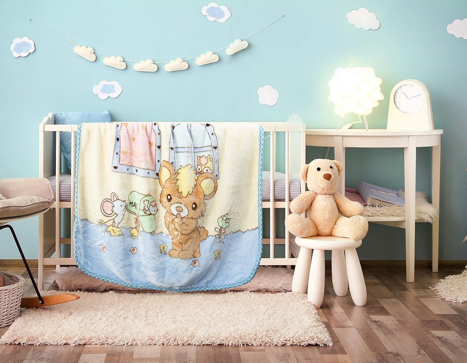 Extremely Soft Plush Mink Baby Toddler Blanket - Versatile Crib and Stroller Cover for Newborn Infants, Toddlers and Kids - Warm Fluffy and Breathable Nursery Cover - 41" X 53" Blue