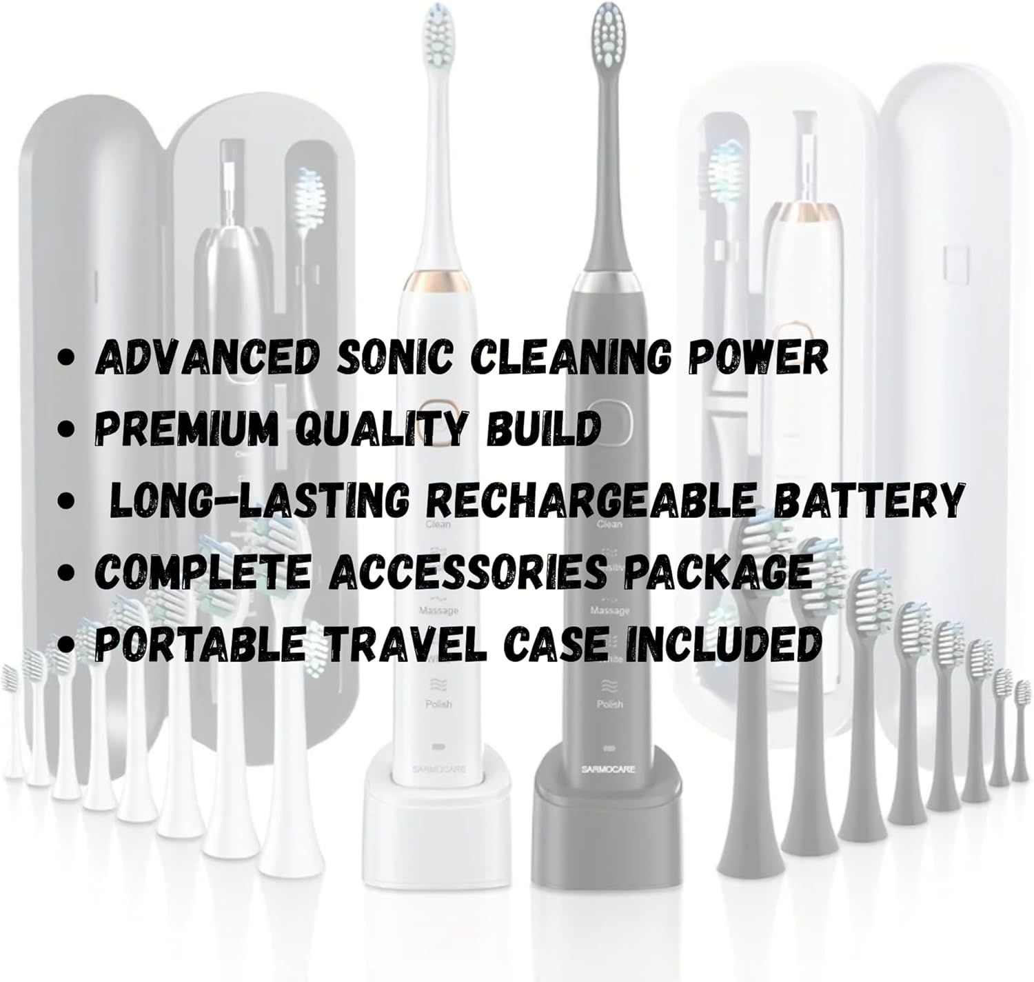 Smart Sonic Toothbrush &ndash; Rechargeable 600Mah Battery, Sleek White Design, Complete Set with 8 Brush Heads, Charging Stand & Portable Travel Case | Long-Lasting Electric Toothbrush for Home, Office, Travel & Everyday Oral Care image number 3