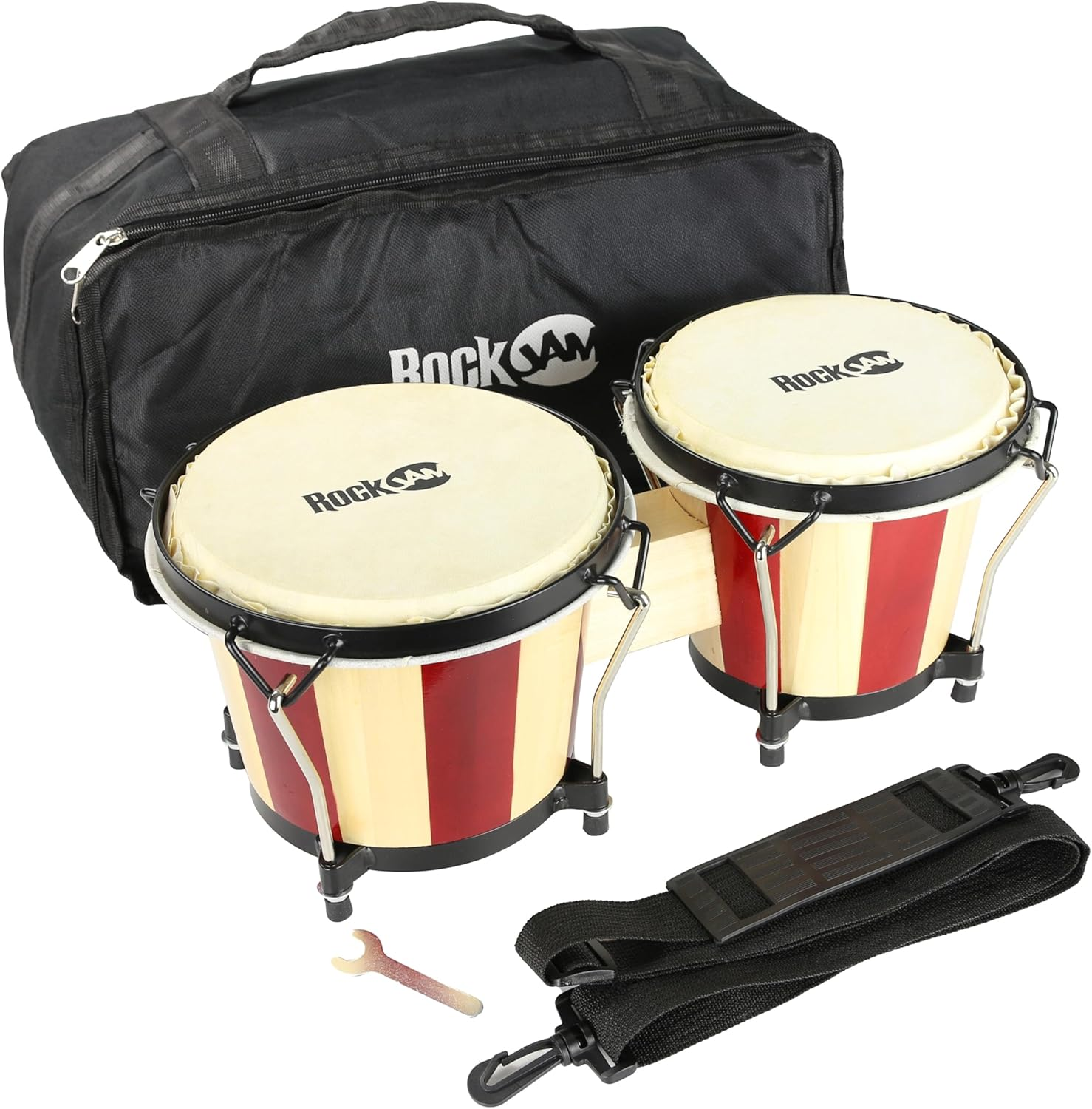Rockjam 100300 7" & 8" Bongo Drum Set with Padded Bag, Natural