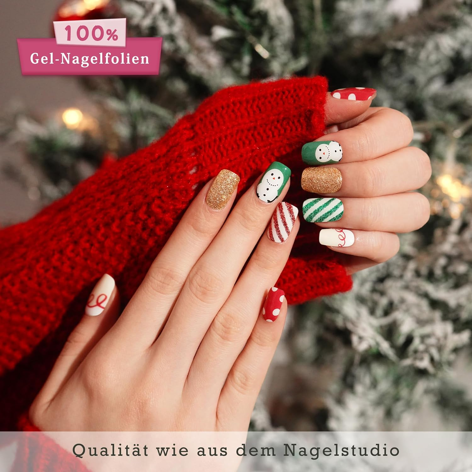 DANNI & TONI UV Gel Nail Foils (Glittering Holiday) Red and Green Christmas Day Snowman Christmas Stickers Nail Stickers Nail Design Nail Foil Self-Adhesive Wraps 28 Stickers - Glittering Holiday-En image number 3