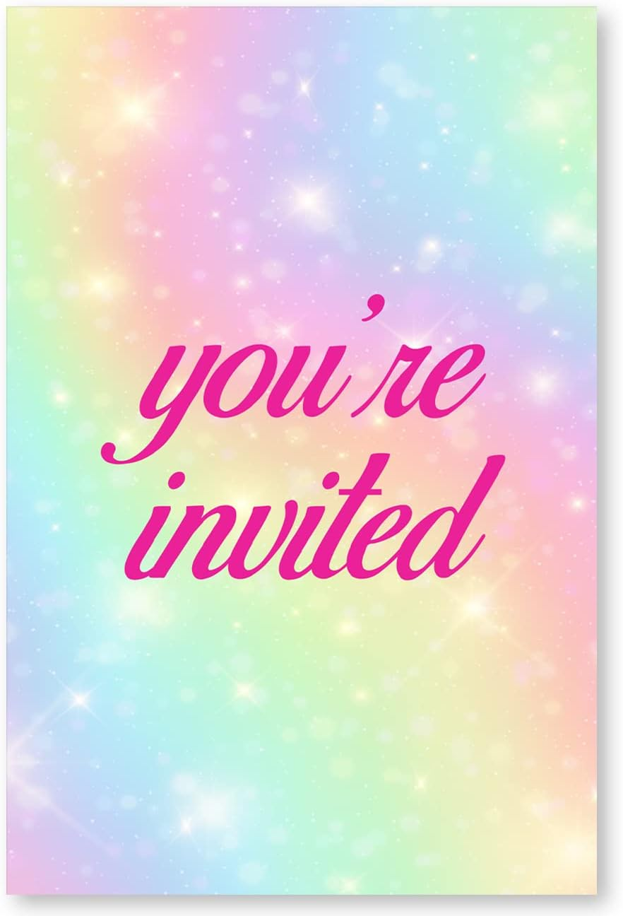 Colorful Rainbow Bunny Birthday Party Invitations with Envelopes Set of 20 Floral Some Bunny Girl Birthday Party Invites image number 3