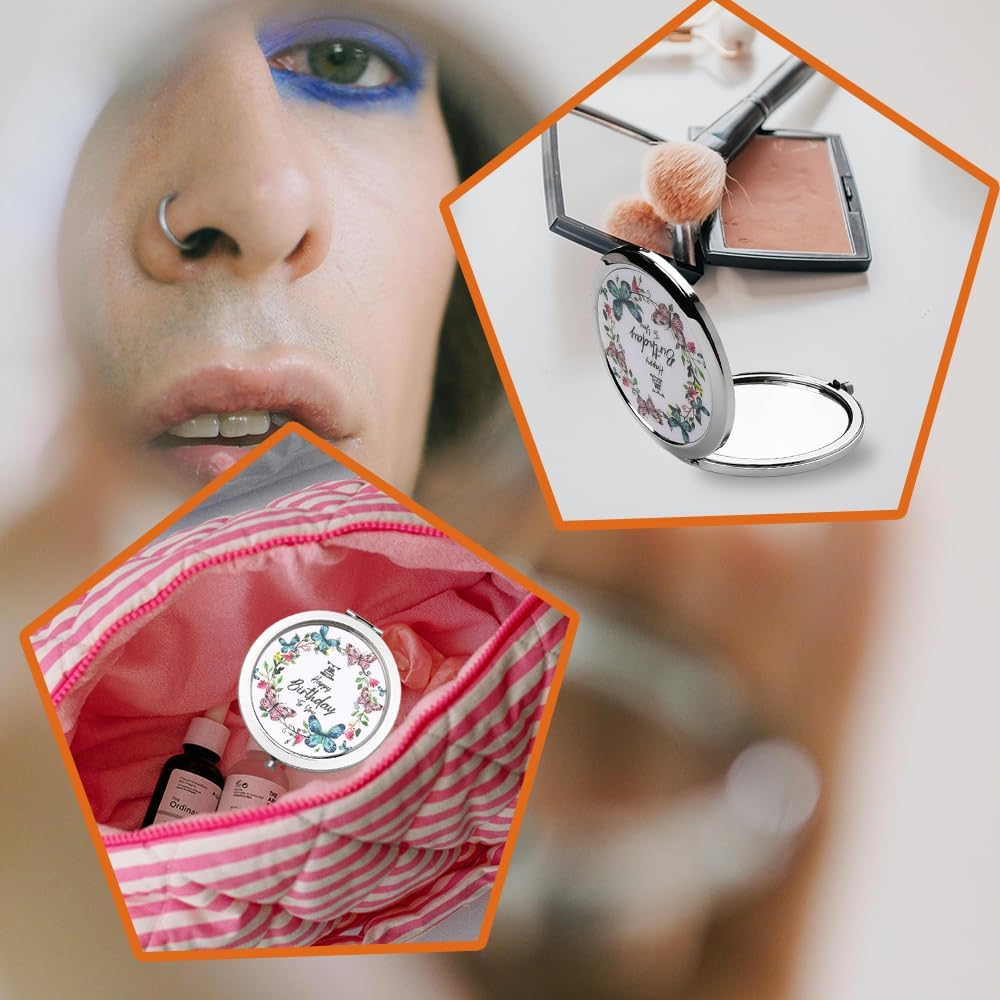 Happy Birthday Gifts for Women Friends Compact Mirror for Purse Travel Best Friend Birthday Gifts for Girls Sister Mom Grandma Unique Birthday B-Day Present for Coworker Birthday Party Decors image number 6