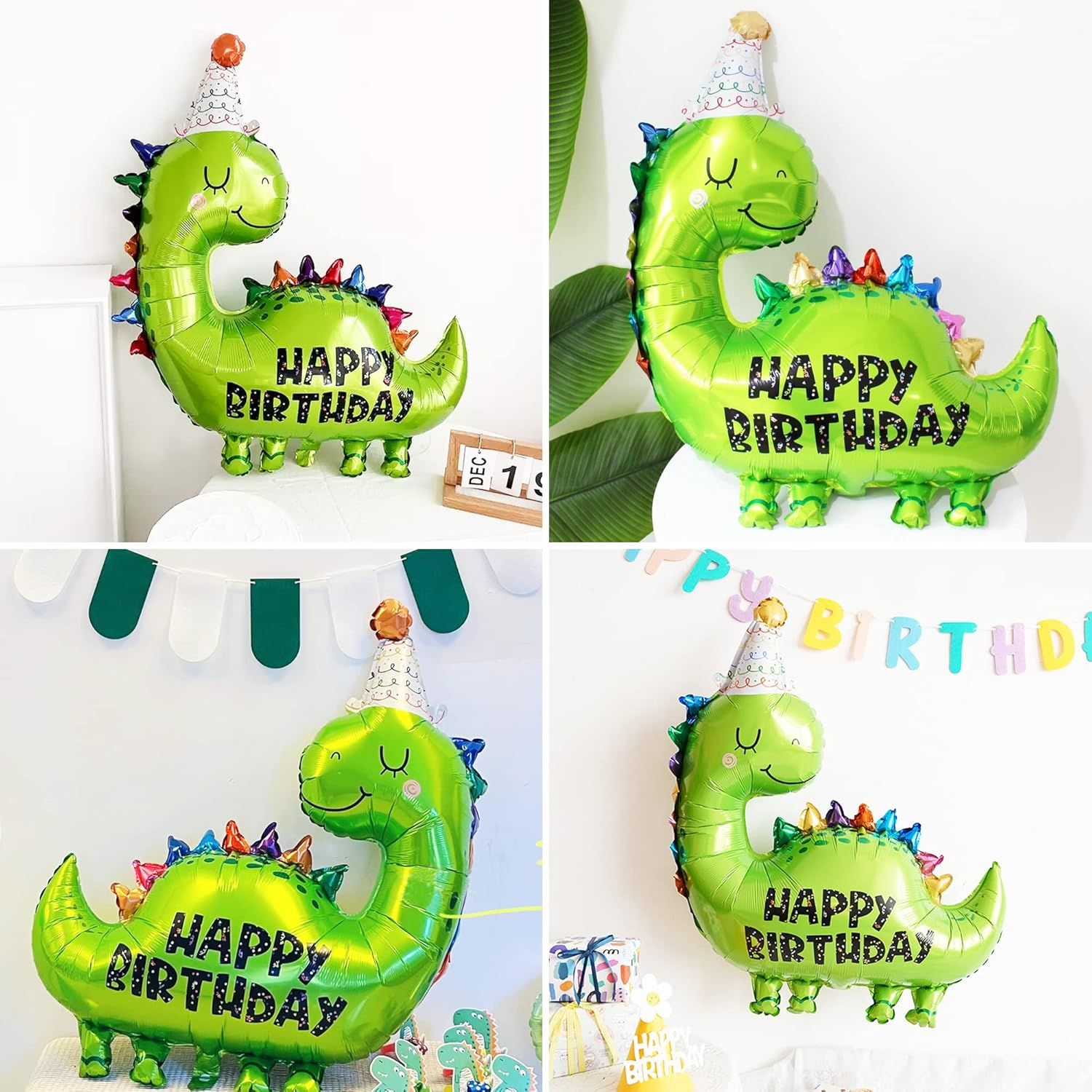 6Th Dinosaur Birthday Balloons Big Cute Dinosaur Aluminum Foil Balloon Number 6 Mylar Balloon for Dino Themed Party Boys Girls Birthday Decor - Green - 3 image number 3