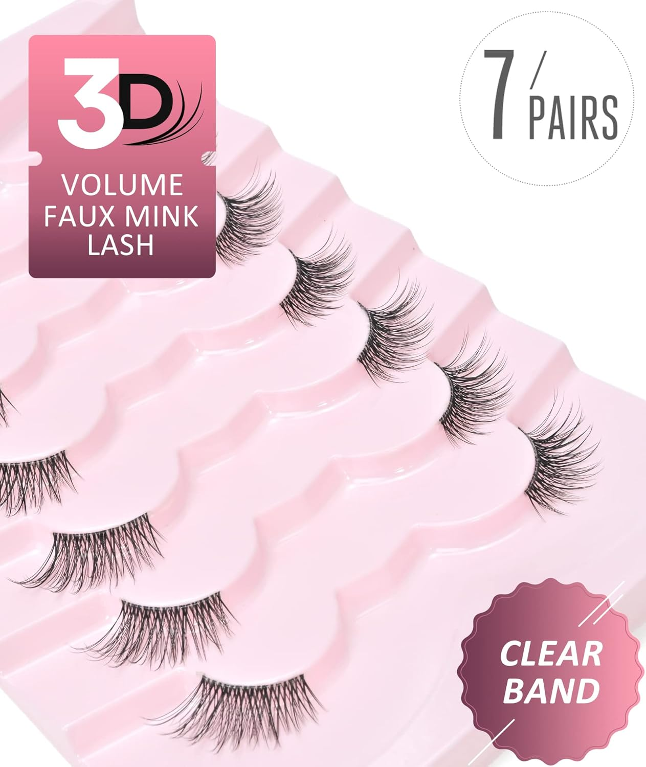 Onlyall Half Lashes False Eyelashes Natural Look Wispy Lash Natural Half Eyelash Clear Band Lashes Pack 3D Faux Mink Lashes 7 Pairs C02 image number 1