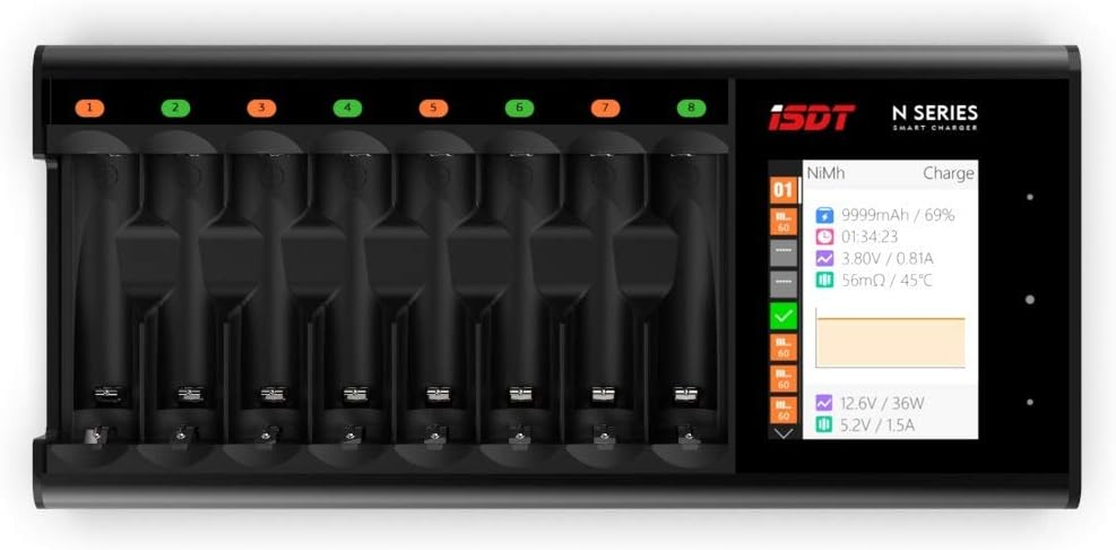 ISDT N8 Universal Battery Charger, LCD Digital Charger, 8-Slot Speedy Smart Battery Quick Charger for Rechargeable Batteries AA AAA Li-Lon Lihv NI-MH Ni-Cd Lifepo4 Discharge Protection Function image number 1