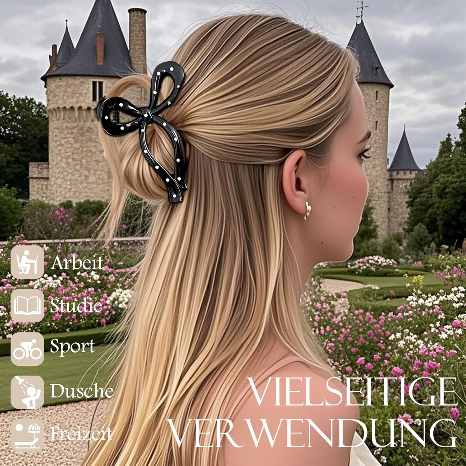 PUSCOBSY Hair Clips for Women Hair Clip Large for Thick Hair 11 Cm Hair Bow Hair Clips Non-Slip Strong Hold Hair Clip Wave Dot Black Beige image number 1