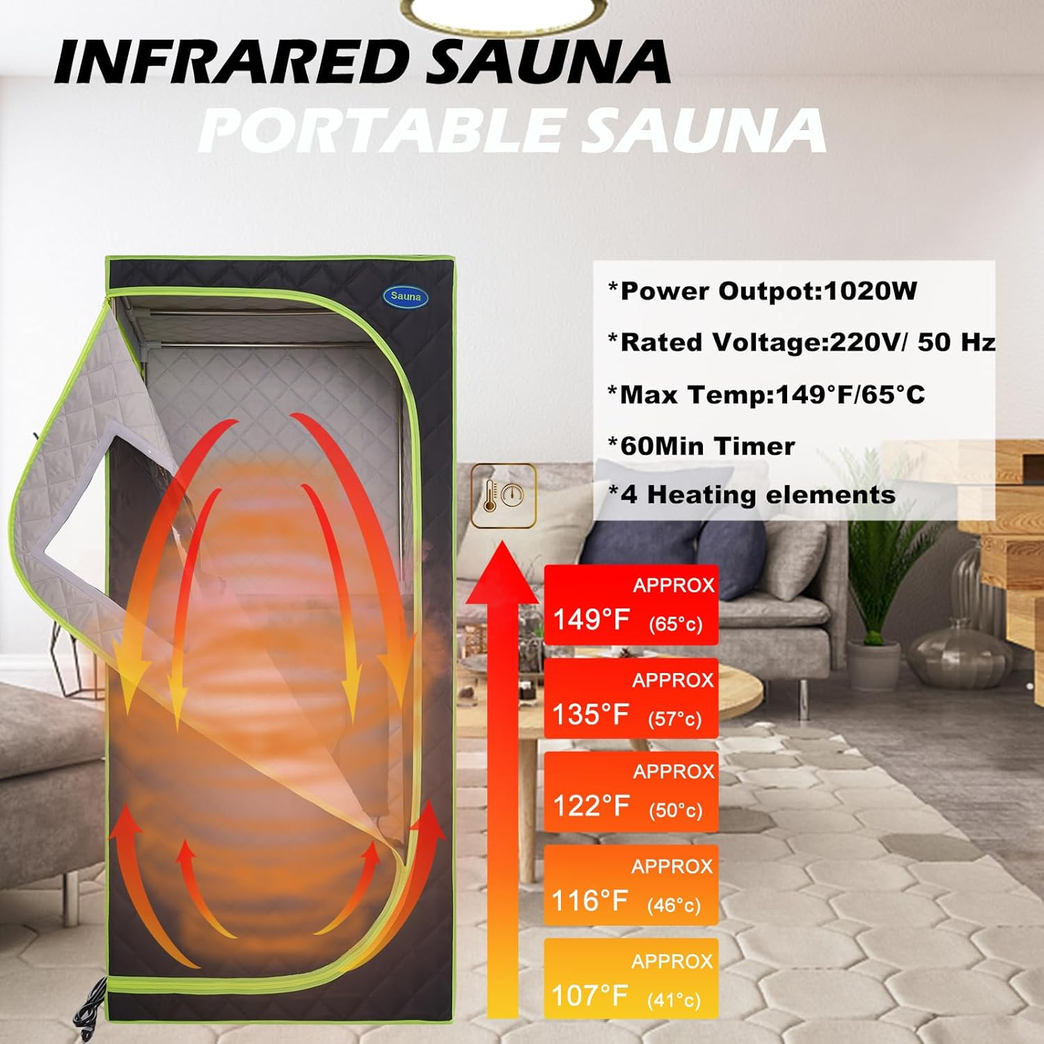Infrared Sauna,Portable Infrared Sauna for Home Spa,With Heated Feet and Portable Chair with Timed and Adjustable Temperature Settings for Reduce Stress Fatigue Indoor Sauna image number 3