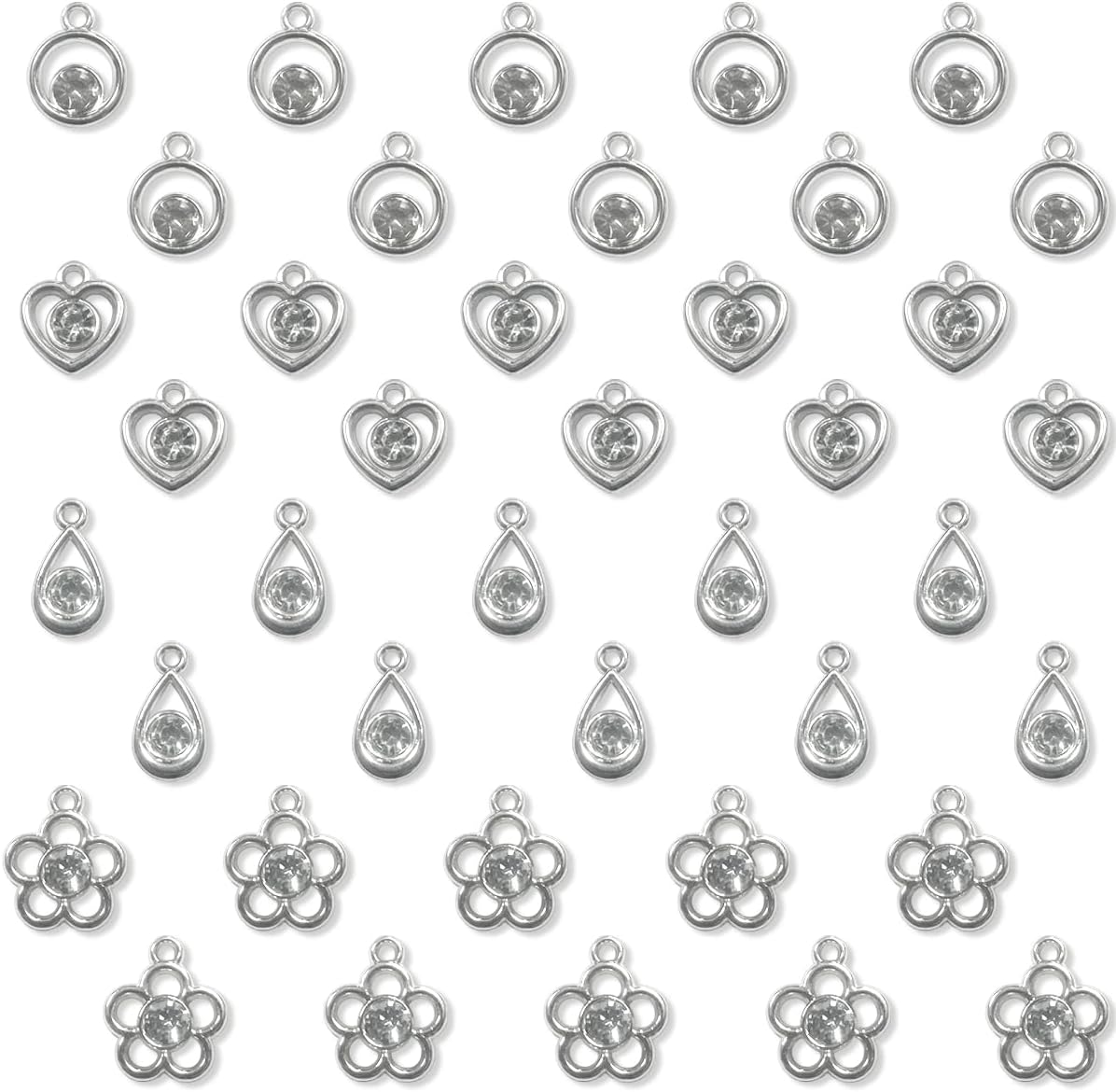 Rhinestone Pendant, 50 PCS Silver Star Heart Flower Teardrop round Charms for Jewelry Making, Bracelet, Necklace, Earring Accessories (About 14Mm) image number 5