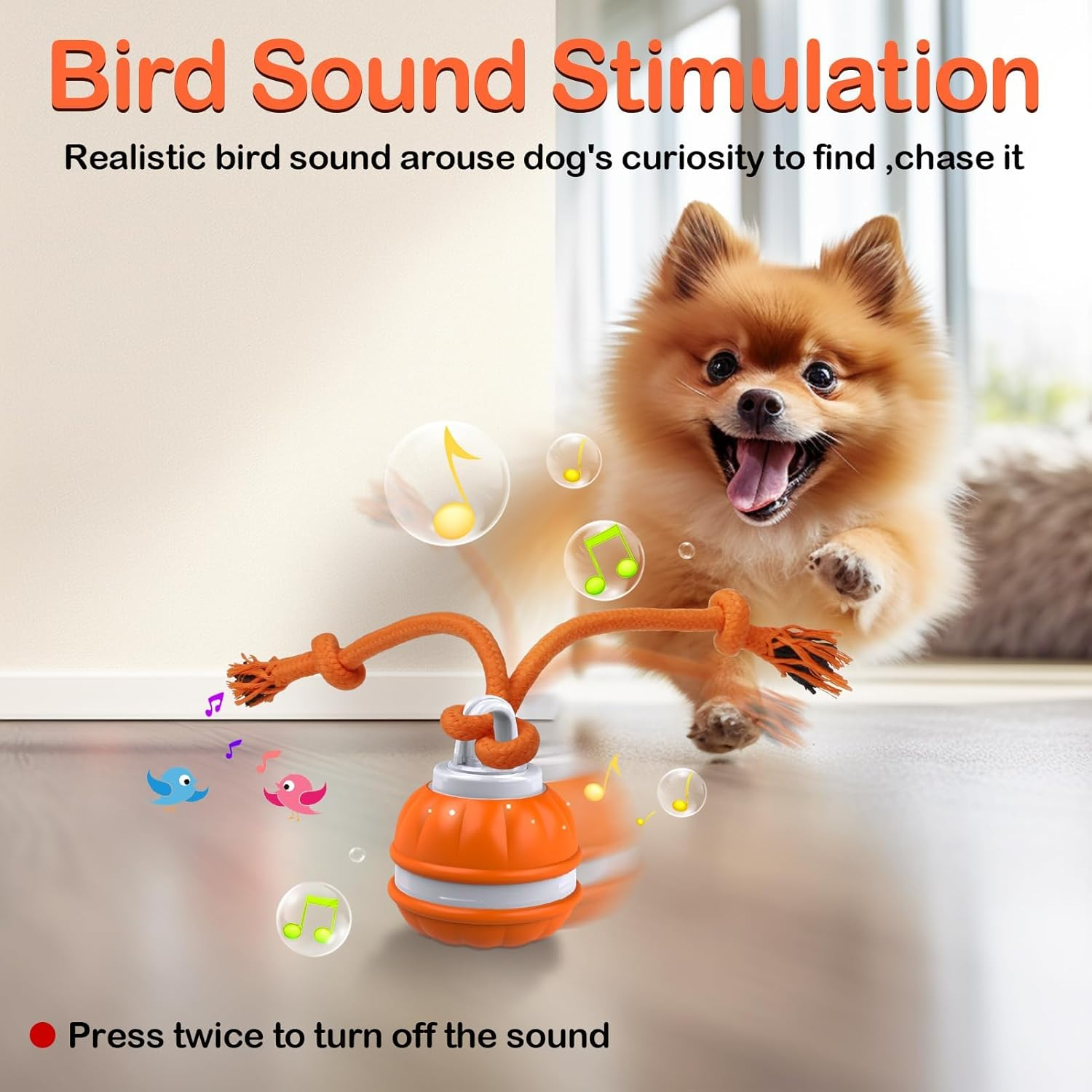 Touch Activated Dog Ball Toys, USB Rechargeable Squeaky Interactive Rolling Dog Toy Balls, Automatic Moving Wicked Ball with Fun Rope for Medium Small Dogs Puppy Pets - Orange image number 1