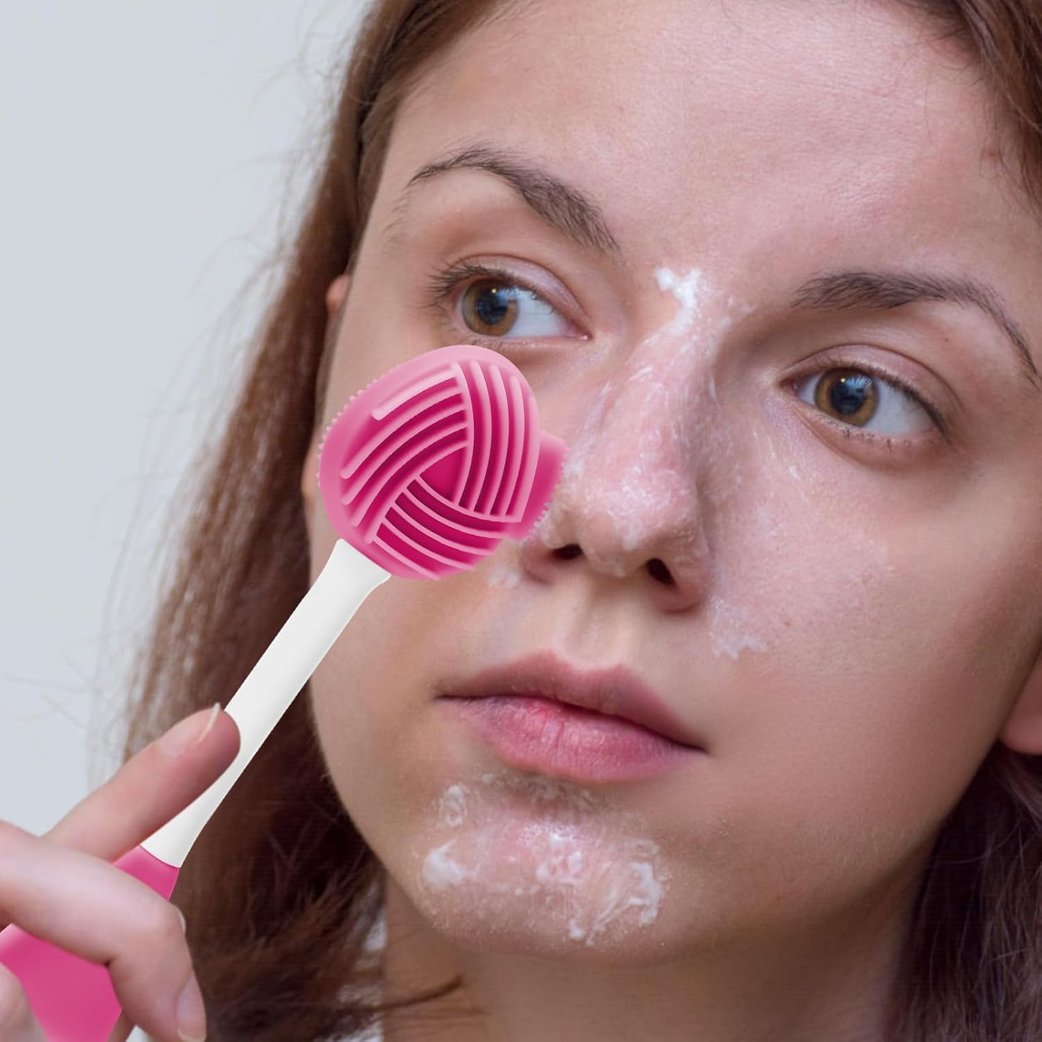 NILLOS Silicone Face Scrubber Brush, 4 PCS Pore Brush for Face for Pore Cleansing, Gentle Exfoliating, Removing Blackhead(Red, Green, Pink, Purple) image number 2