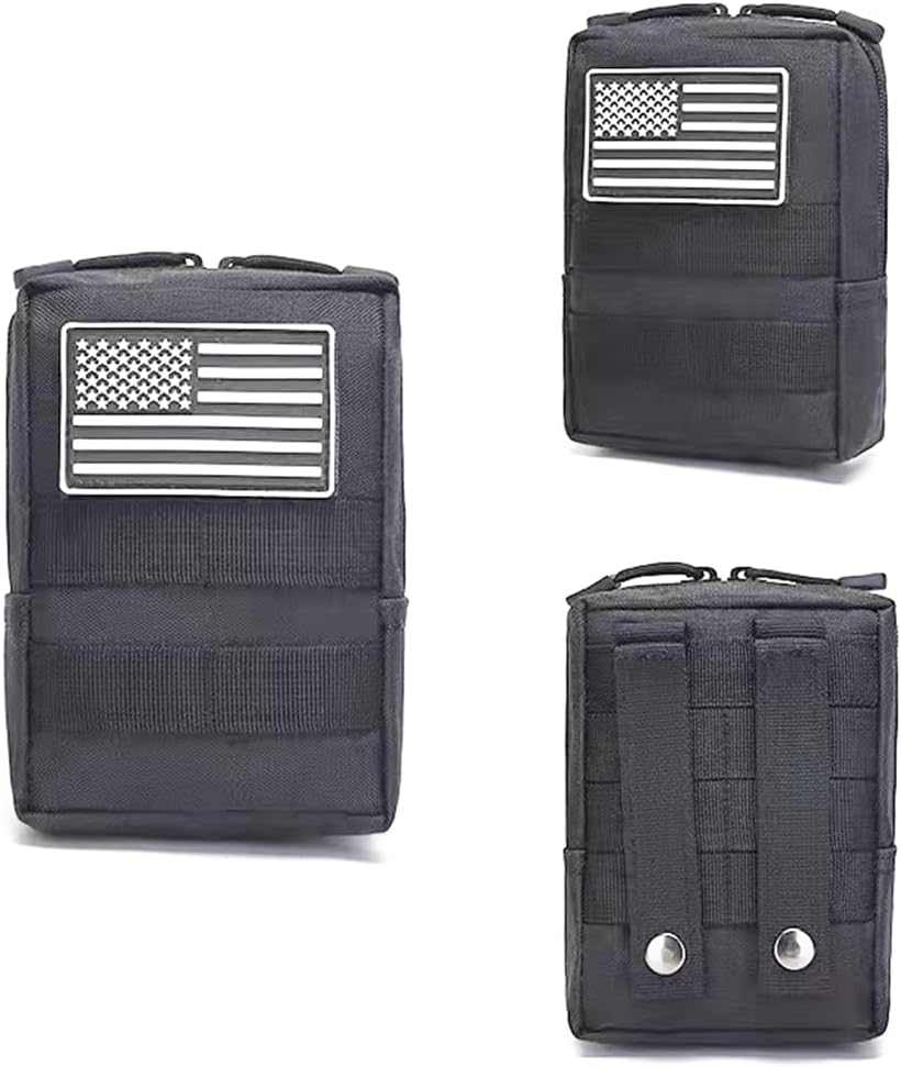 2 Pack Molle Pouches-Vest Pouch Cell Phone Holster Belt Pouch Waist Bag Pack EDC Molle Accessories Bag Small Utility Pouch with Flag Patch Tactical Compact Water-Resistant EDC Pouch image number 5