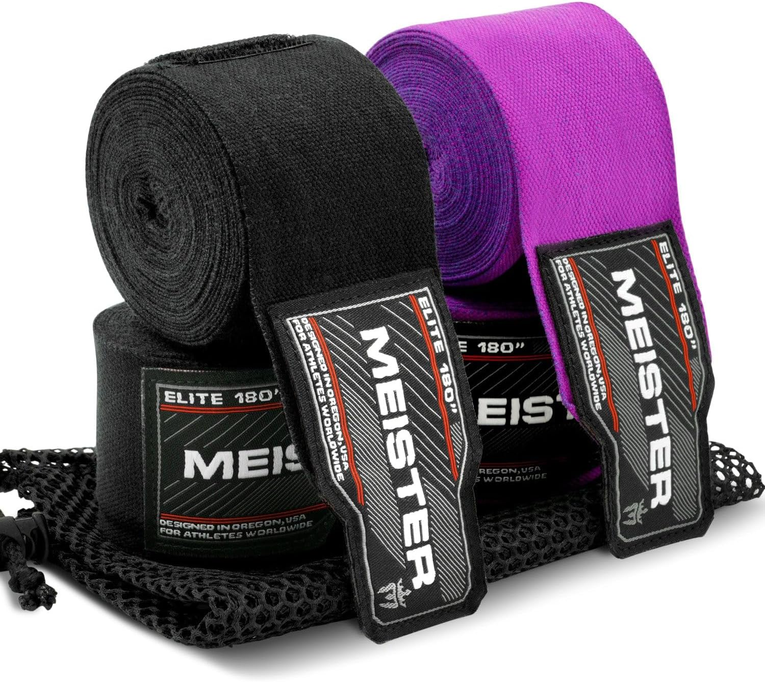 Meister Elite 180" Premium Adult Hand Wraps for MMA & Boxing - 2 Pair Pack W/Mesh Bag