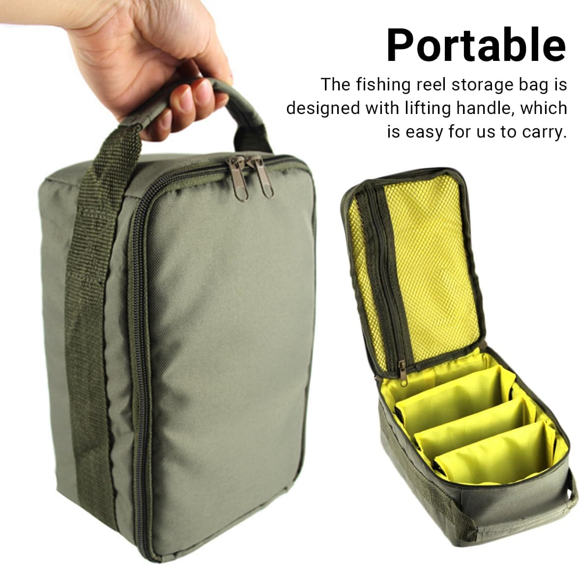 AIMALL Fishing Reel Storage Bag with Dividers, Durable Portable Dacron Bait Organizer for Spools Reels Tackle Accessories, 8.98X6.10X4.06In image number 4