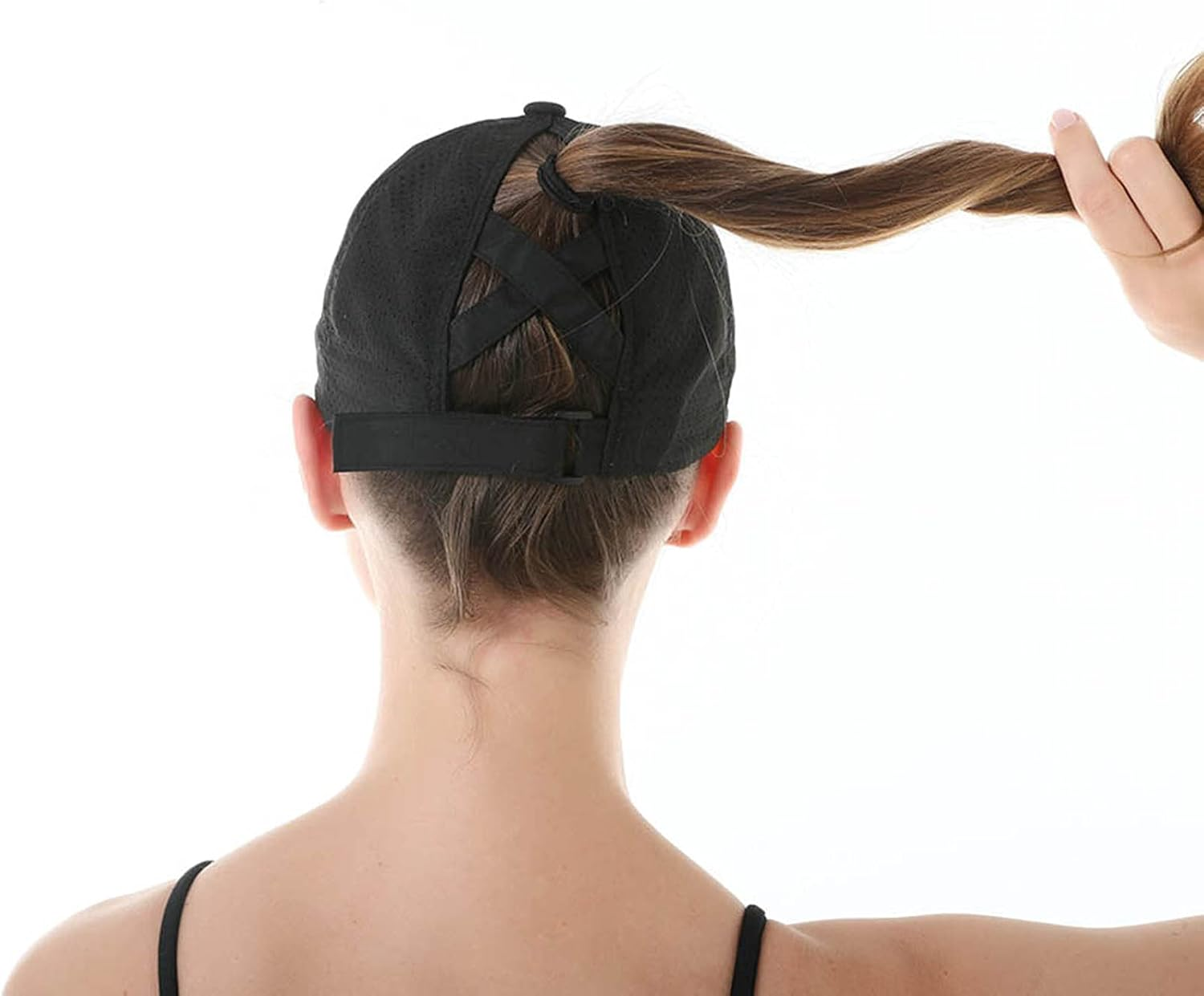 Womens Criss Cross Ponytail Baseball Cap Adjustable High Messy Bun Ponycap Quick Drying Hat image number 5