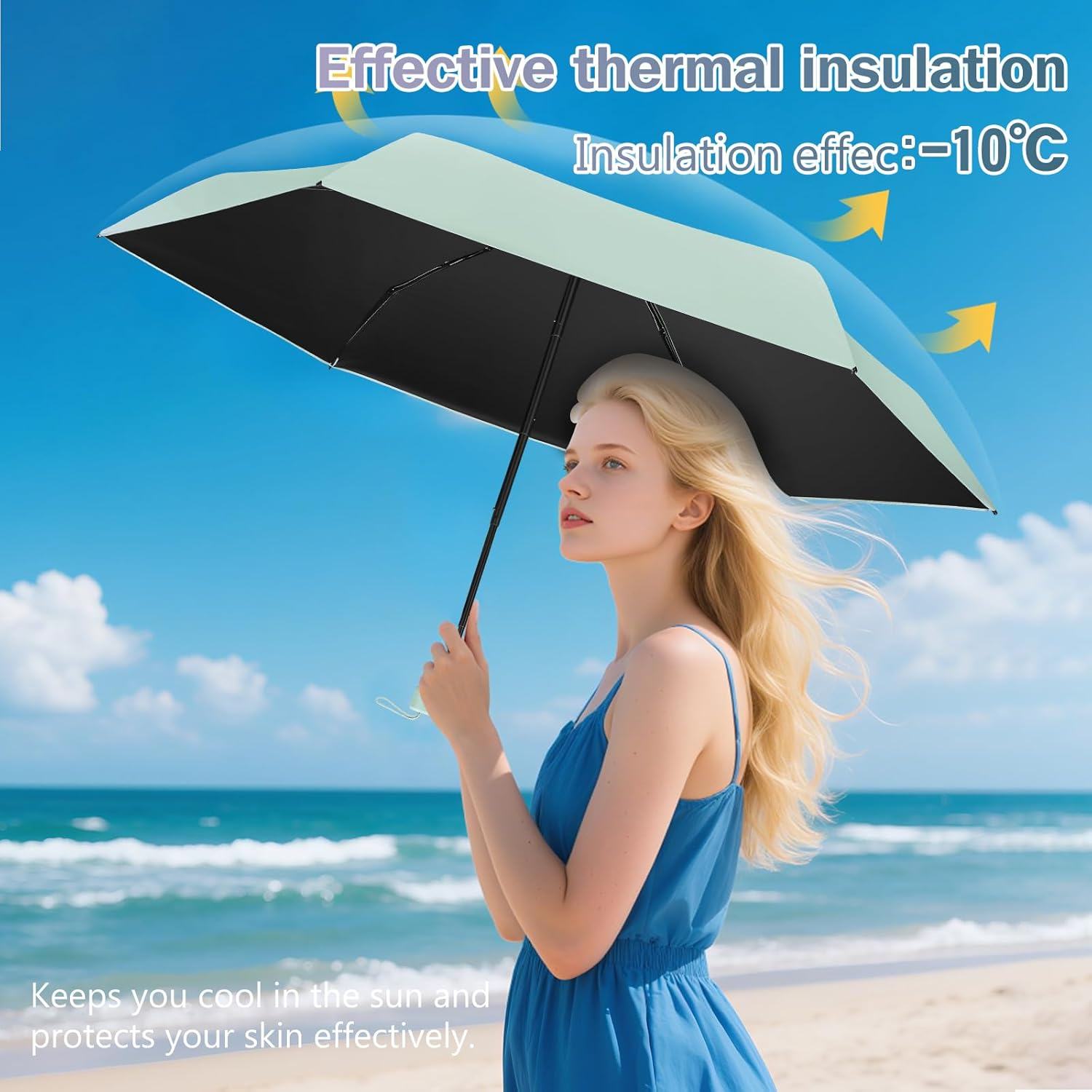 ZOMAKE UV Mini Umbrella - Lightweight Travel Umbrellas 99% UV Protection, Small Compact Portable for Women Men Kids Multiple Colors - Light Green image number 3