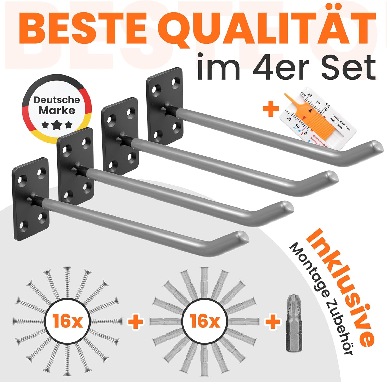 JK Trade&reg; Set of 4 Tyre Wall Mount Set for Car Rims Including Screws and Dowels Set, Rim Protector Wall Hooks for Screwing for Car Tyres, Garden Tools, Alloy Wheels, 40 Kg Load (Grey V1) image number 1