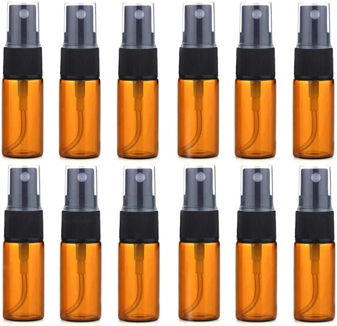 12 PCS Amber Glass Bottles Empty Spray Bottle round Glass Bottle with Clear Atomizer - Perfect for Essential Oil Formulas Aromatherapy and Other Cosmetic Products (15Ml/0.5Oz) image number 2