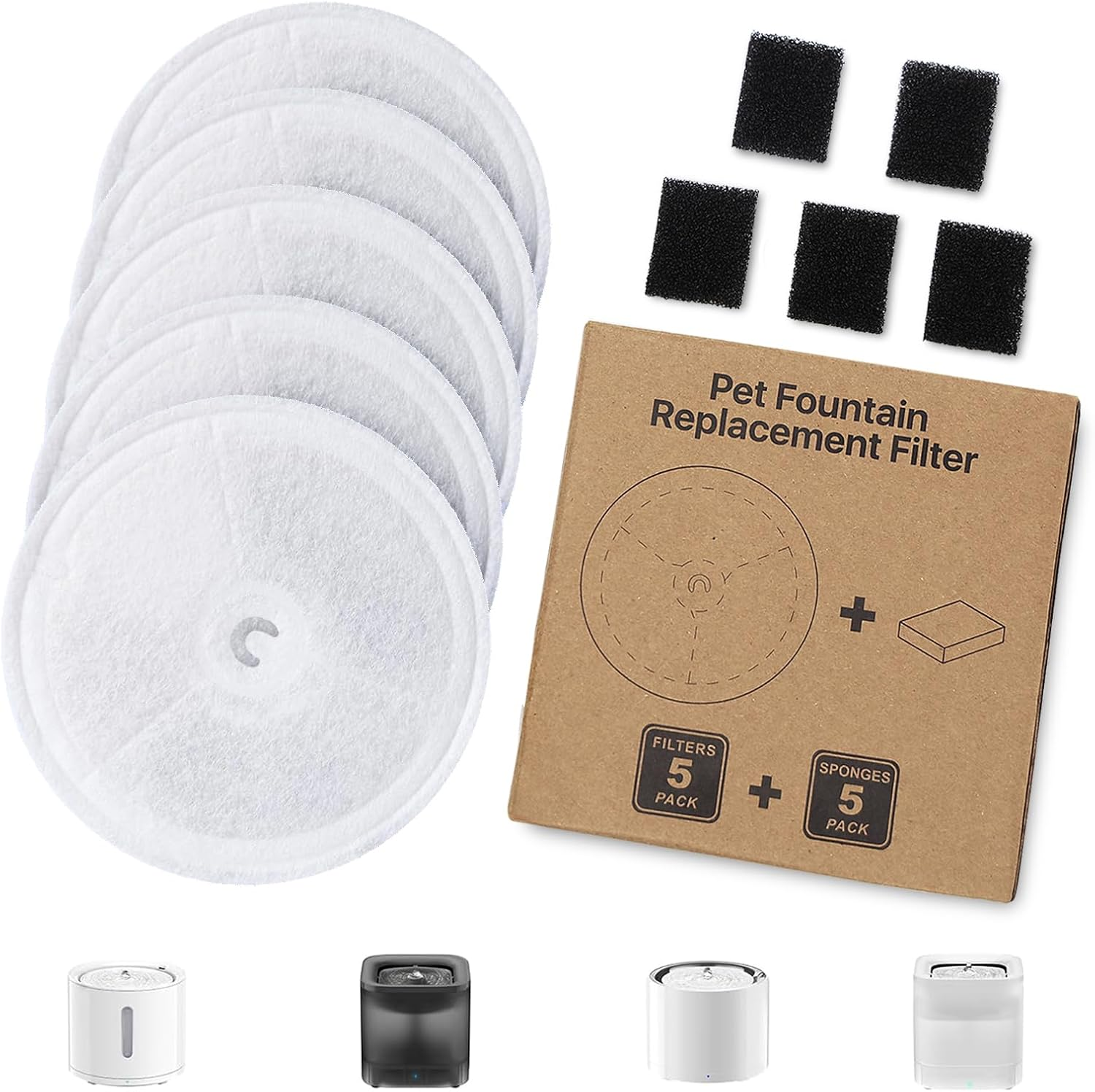 Cat Fountain Filter for Petkit Eversweet Solo Se/Solo 2/3 Pro/3/2S Cat Drinking Fountain with 10 Sponge Filters (White + Black, 5+5 Pack) image number 4