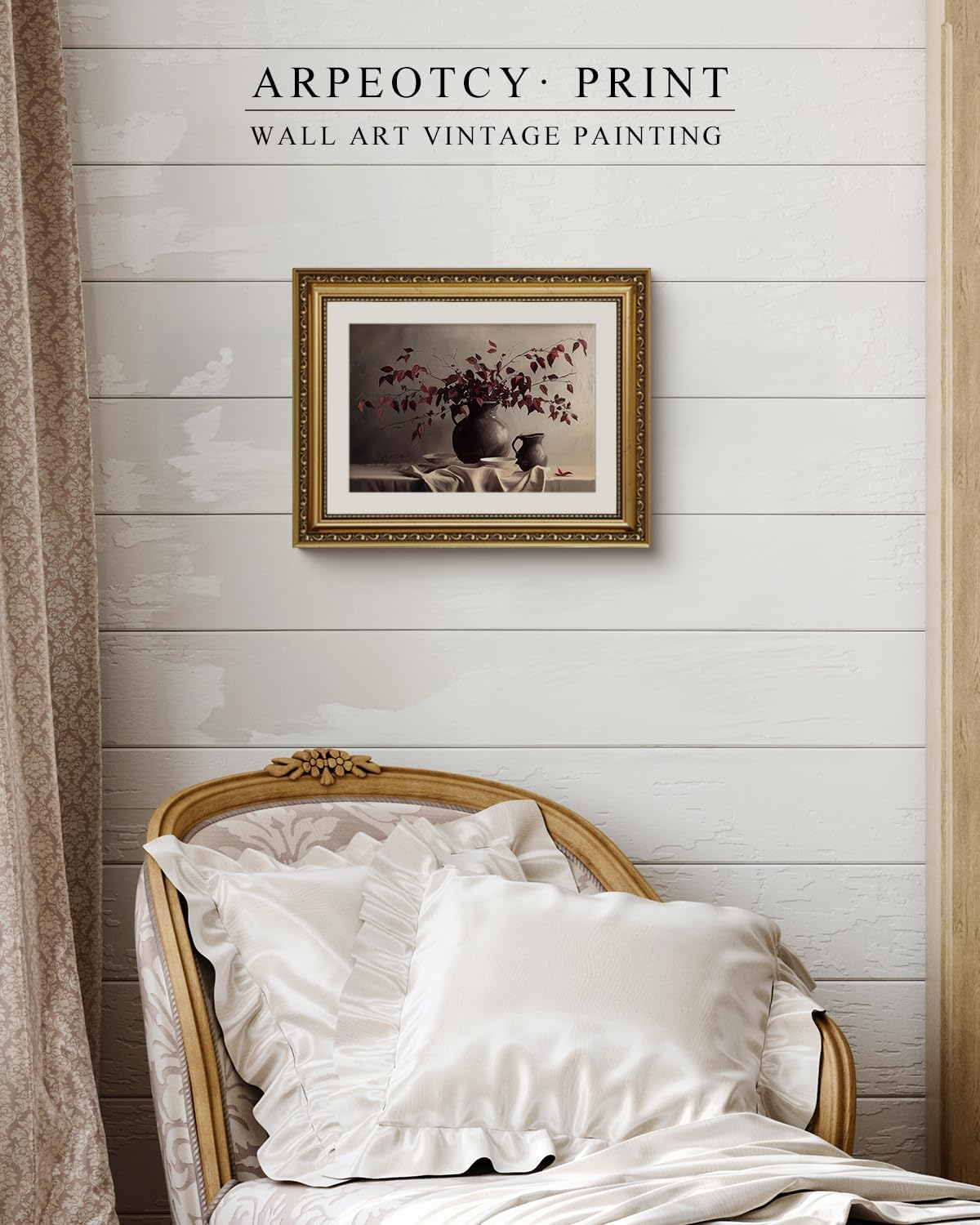 ARPEOTCY Vintage Gold Framed Wall Art Decor, 11X14 Inch Vase Still Life Painting Artwork, Classical Canvas Wall Art for Living Room Bedroom, Antique Farmhouse Kitchen Decor image number 3