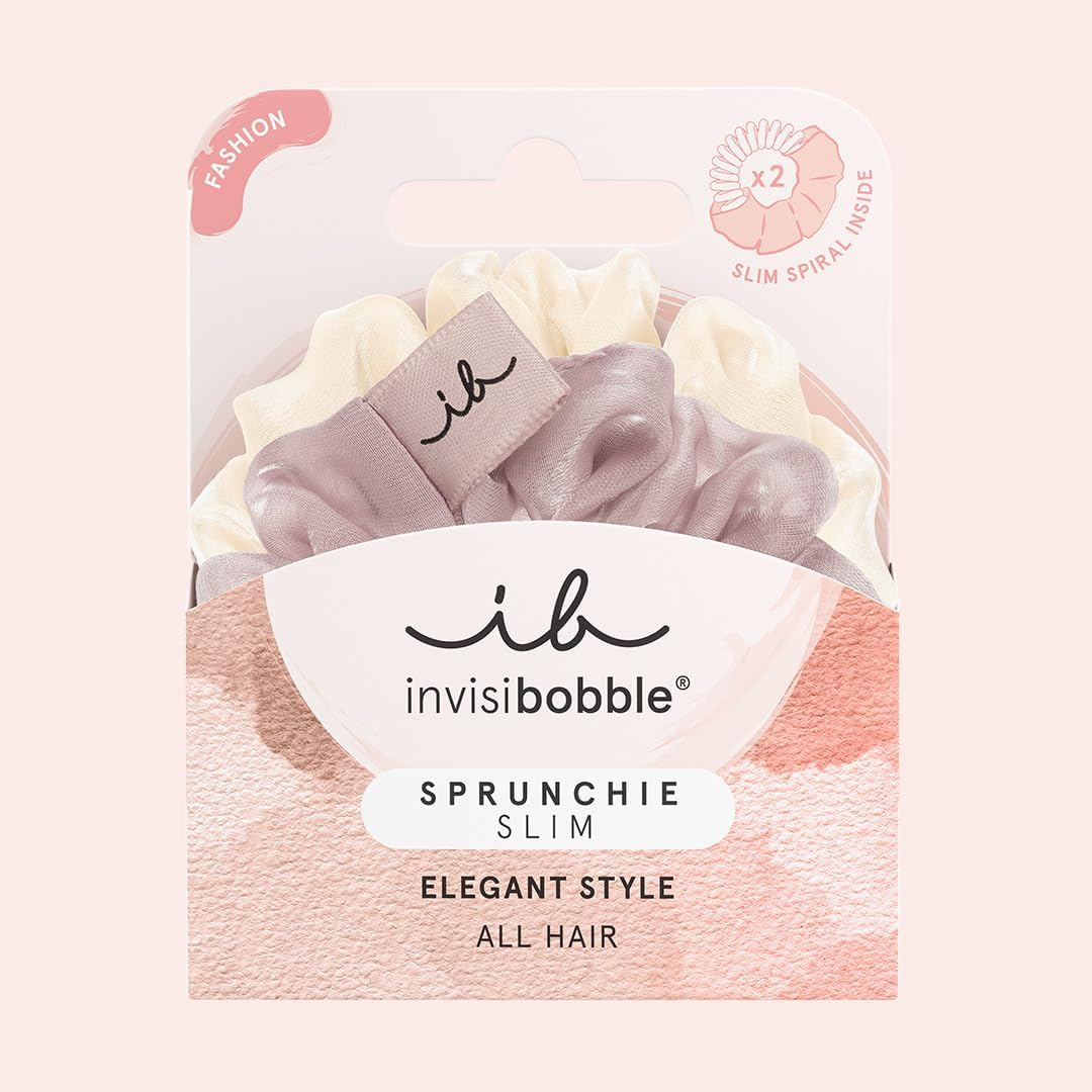 INVISIBOBBLE Scrunchie Slim Hairiffic Set of 2 - Dusty Purple & off White - Hair Scrunchies with Slim Spirals - Hair-Friendly for Elegant Hairstyles image number 2