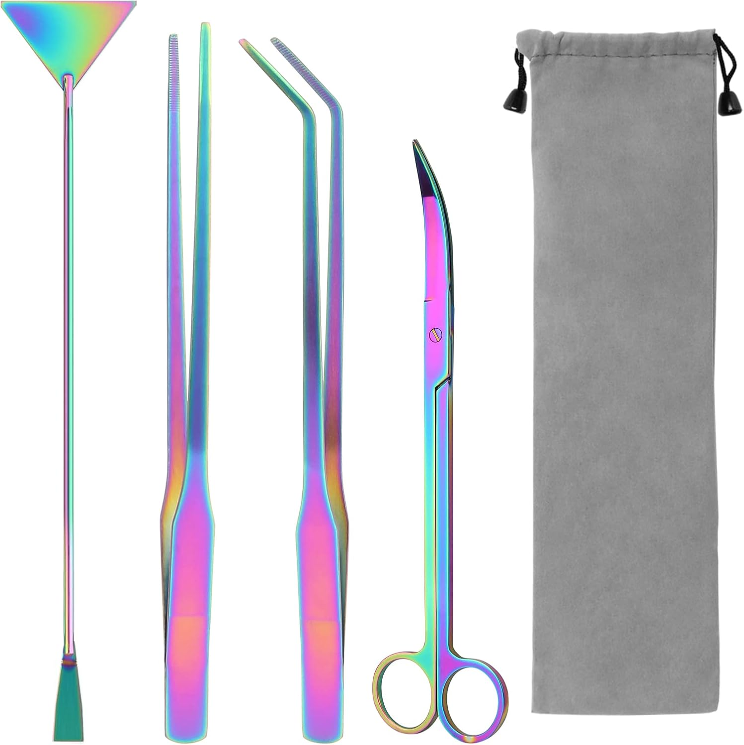 Liveek Aquarium Aquascape Tools Kit 15In, 4 in 1 Anti-Rust Aquatic Plant Aquascaping Tool Stainless Steel Tweezers Scissor Spatula for Aquarium Tank Clean Fish Tank Aquascape Accessories Set(Silver)