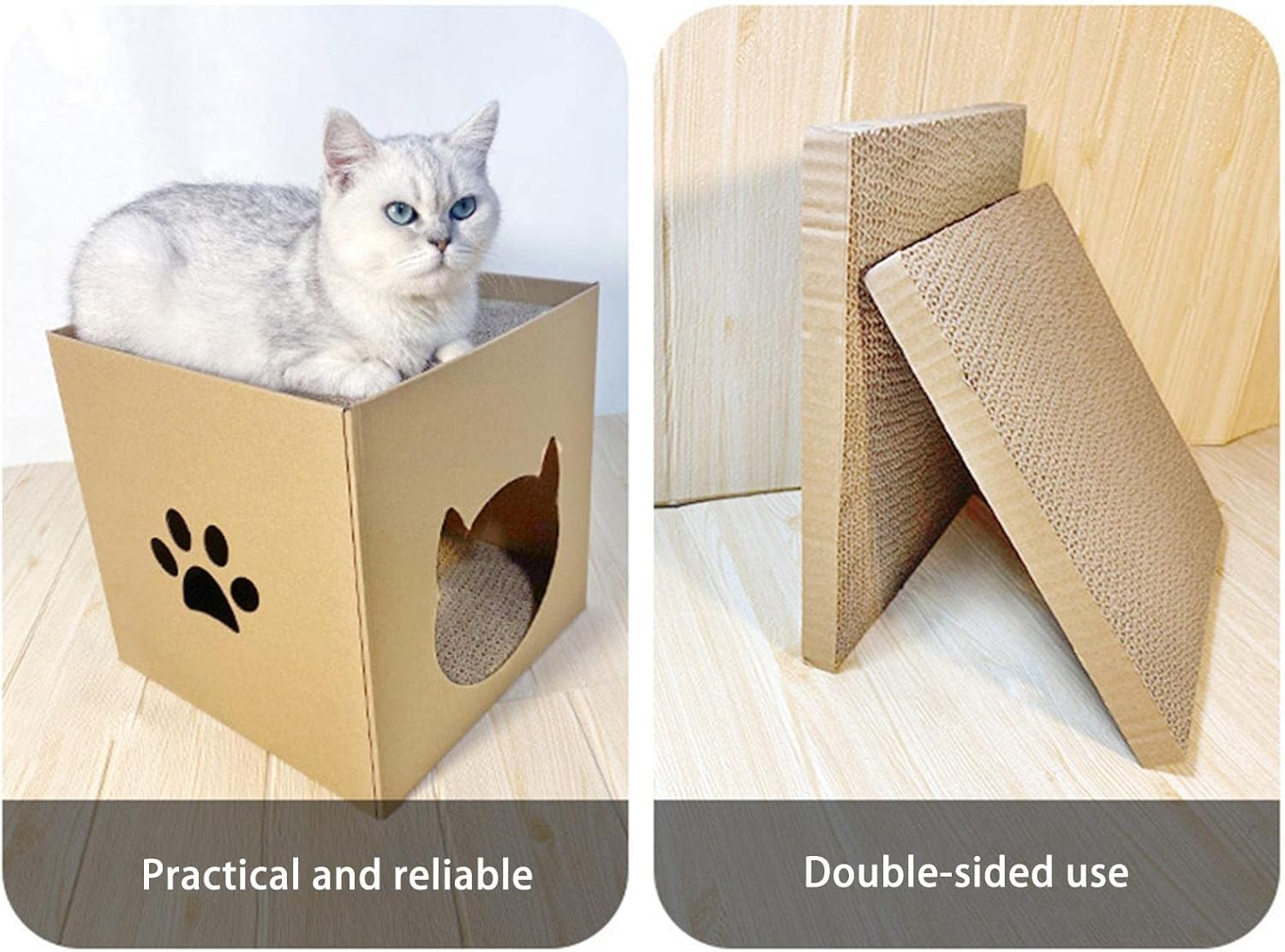 Cardboard Cat House - Indoor Cats Scratching House,Cat House with Scratching Pad, Cat Scratching House, Scratcher Box, Cat House for Sleeping image number 5