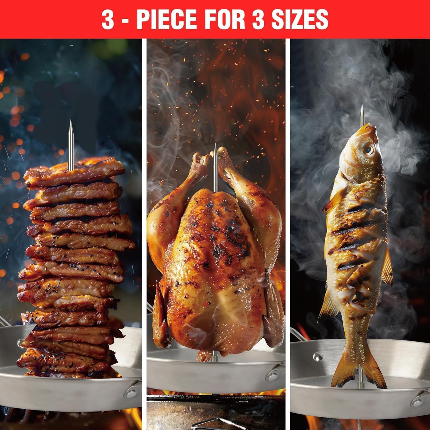 Stainless Steel Pastor Gyro Plate Set &ndash; 20/25/30 Cm Removable Skewer Stand for Shawarma, Tacos Al Pastor, Chicken, Kebab & BBQ &ndash; Oven & Grill Safe Meat Stacker image number 1