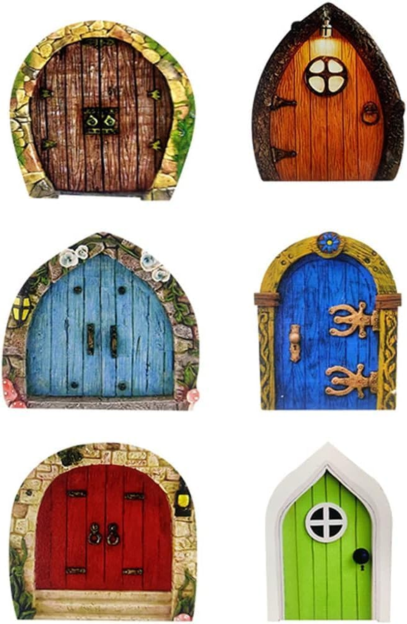 Ksngtixe 6PCS Wooden Fairy Garden Door Ornaments - 3D Miniature Wood Art Sculptures, Outdoor Decor for Trees, Stumps, Potted Plants, Gnome Door for Fairytale Enchanted Courtyard & Tiny House image number 5